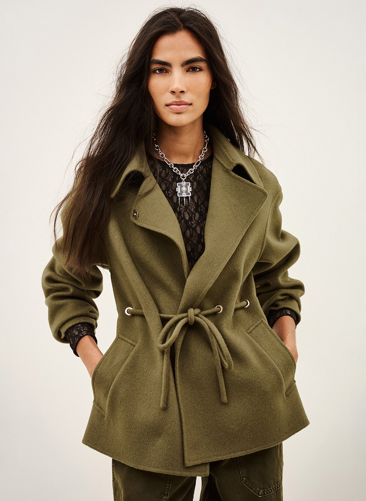 Manteau cintrée en laine mélangée kam BA&SH Kaki