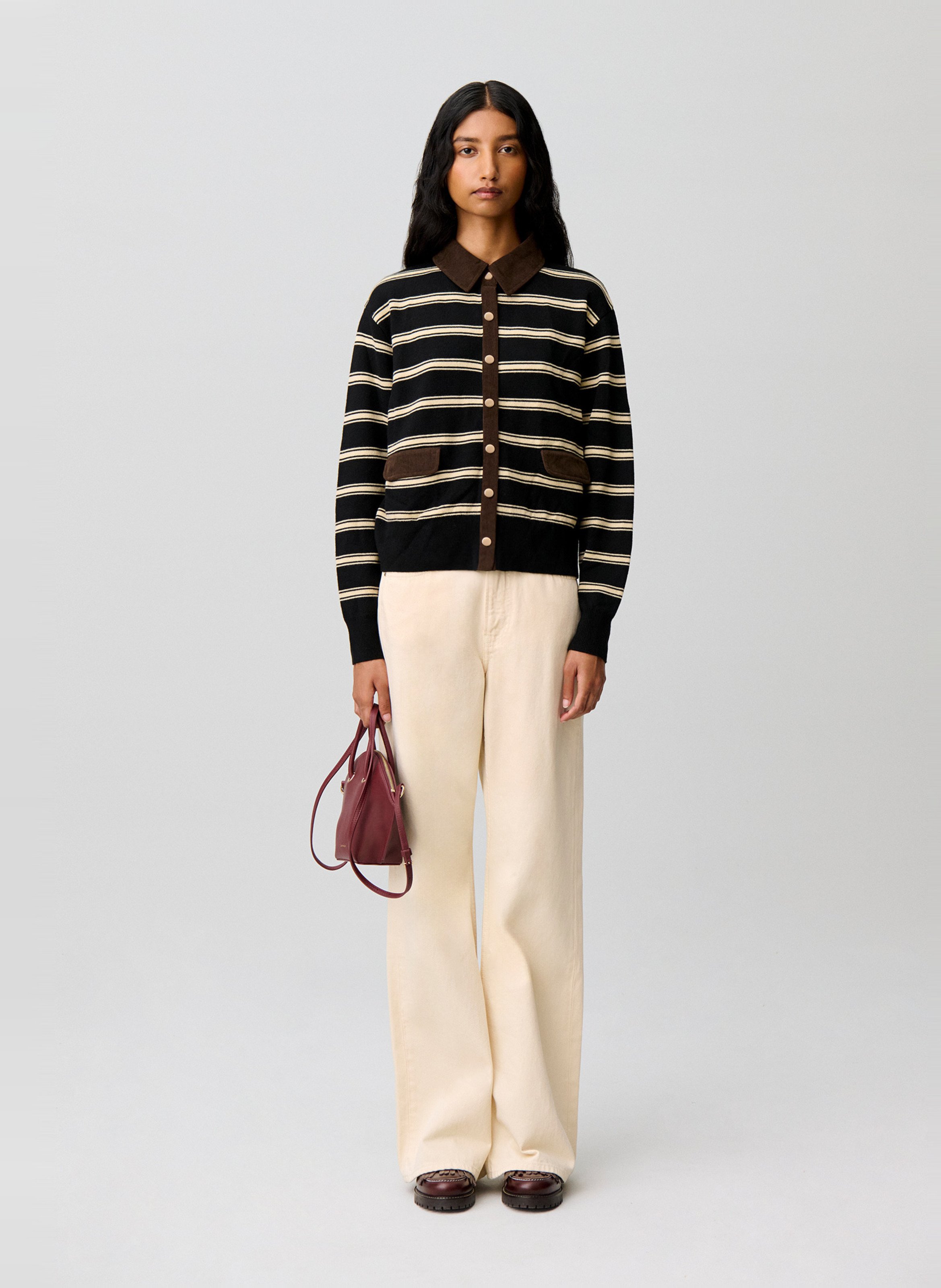 Cardigan col classique à rayures CLAUDIE PIERLOT Noir