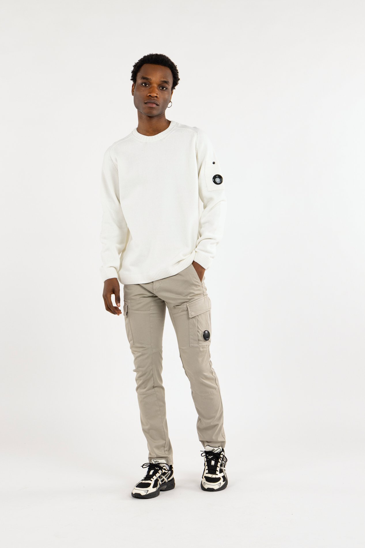 Pull cotton chenille crewneck lens sweater CP COMPANY Blanc