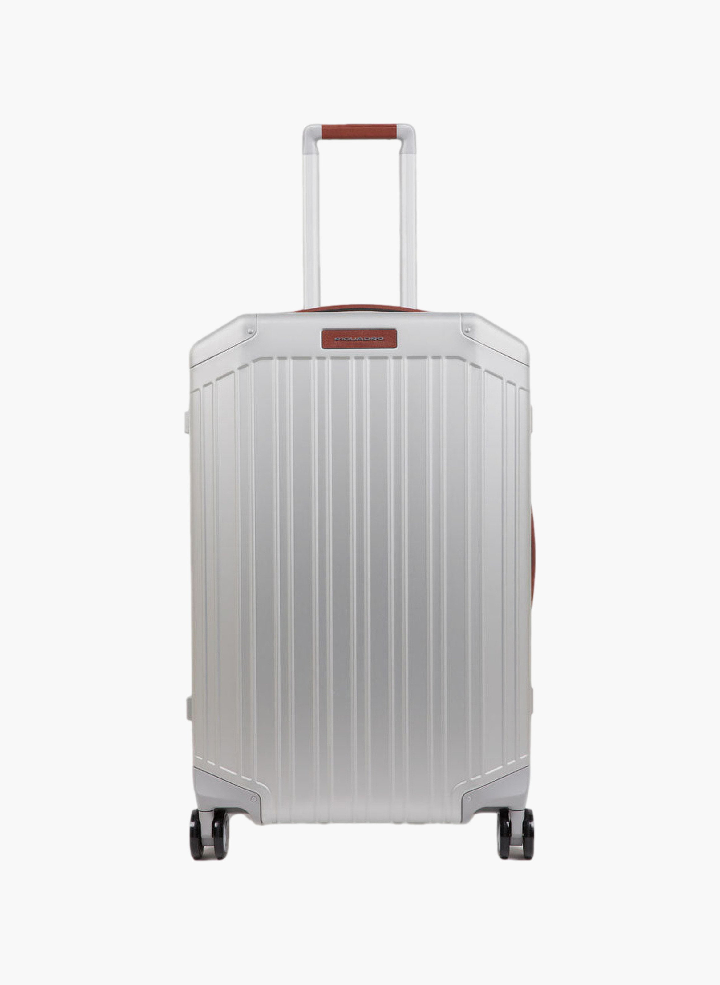 Aluminum 4 wheel suitcase with tsa lock PIQUADRO Grey