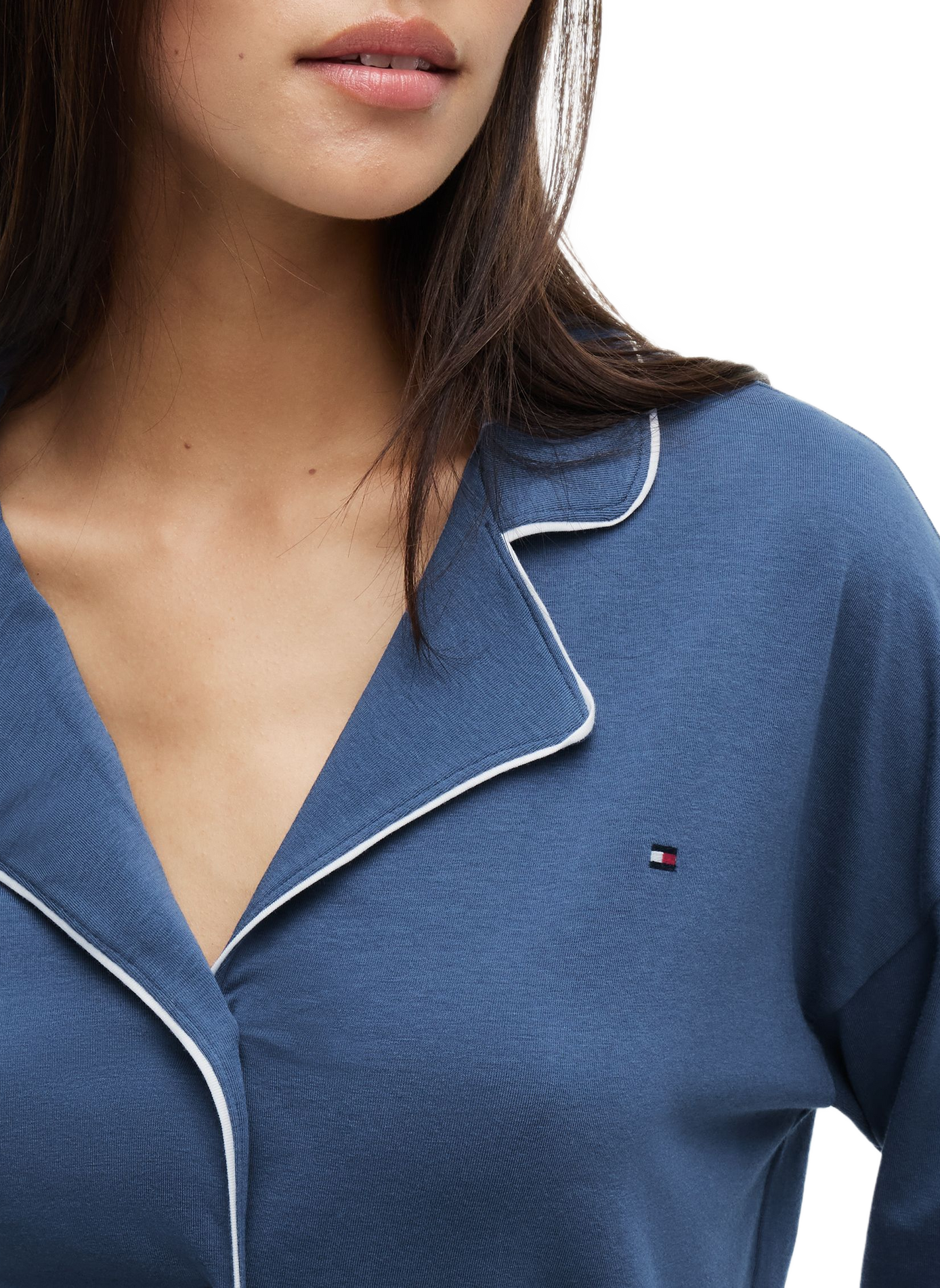 Pyjama long uni en coton mélangé TOMMY HILFIGER Bleu