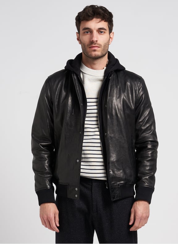 Veste en cuir à capuche Noir by IKKS IKKS Veste en cuir à capuche Noir