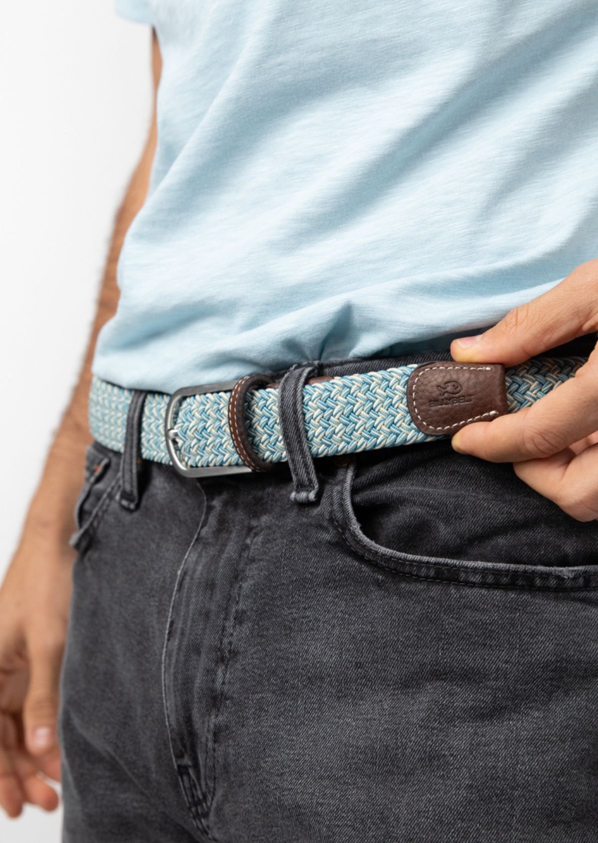 Ceinture tressée élastique multicolore BILLYBELT Bleu