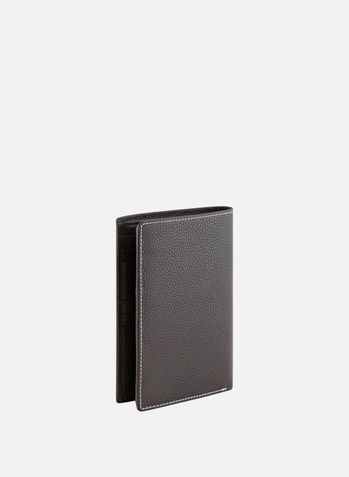 Grand portefeuille vertical zippé 2 volets charles en cuir grainé LE TANNEUR Marron