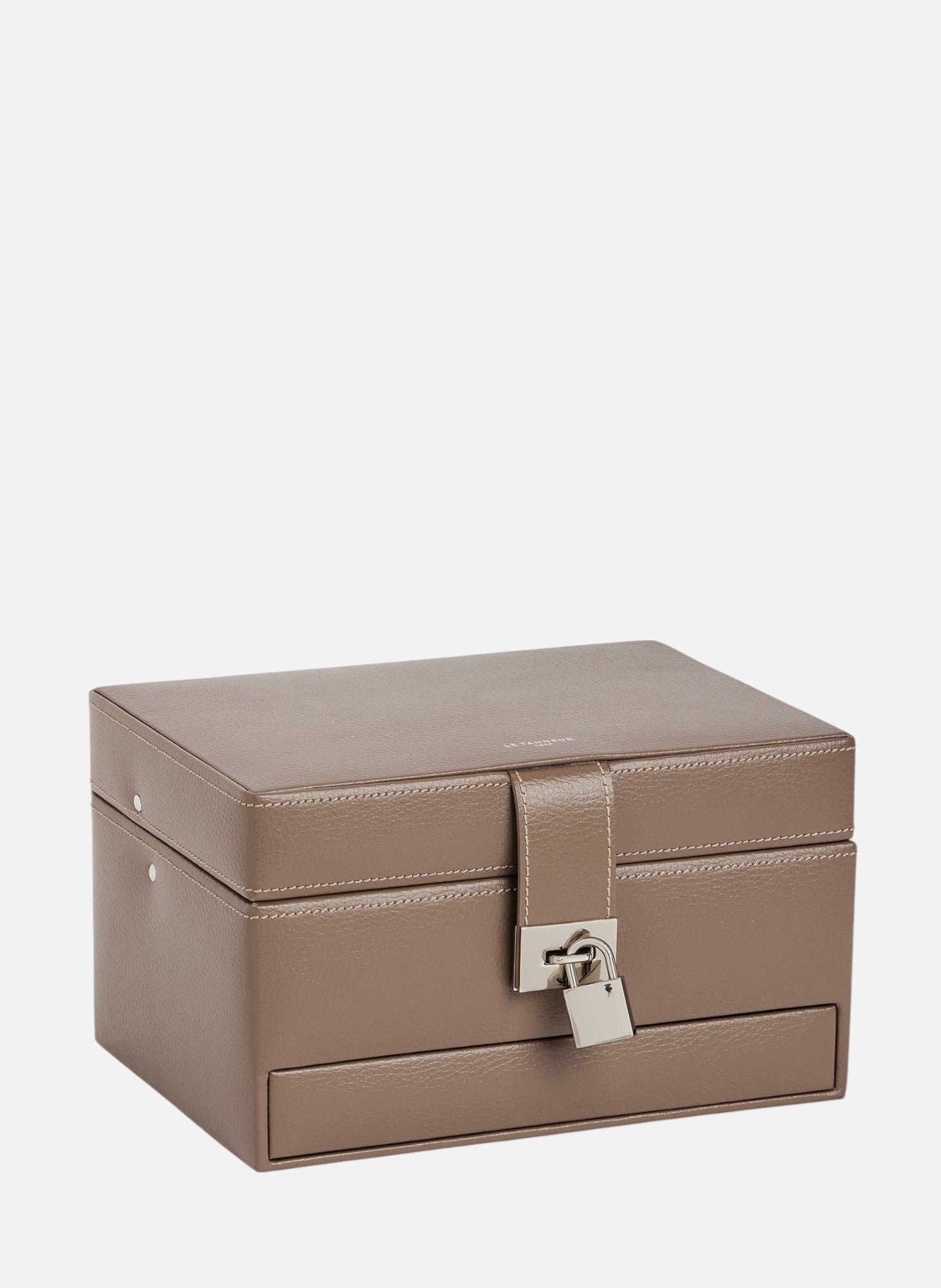 Boite à bijoux moyen modèle ouverture automatique en cuir  Taupe