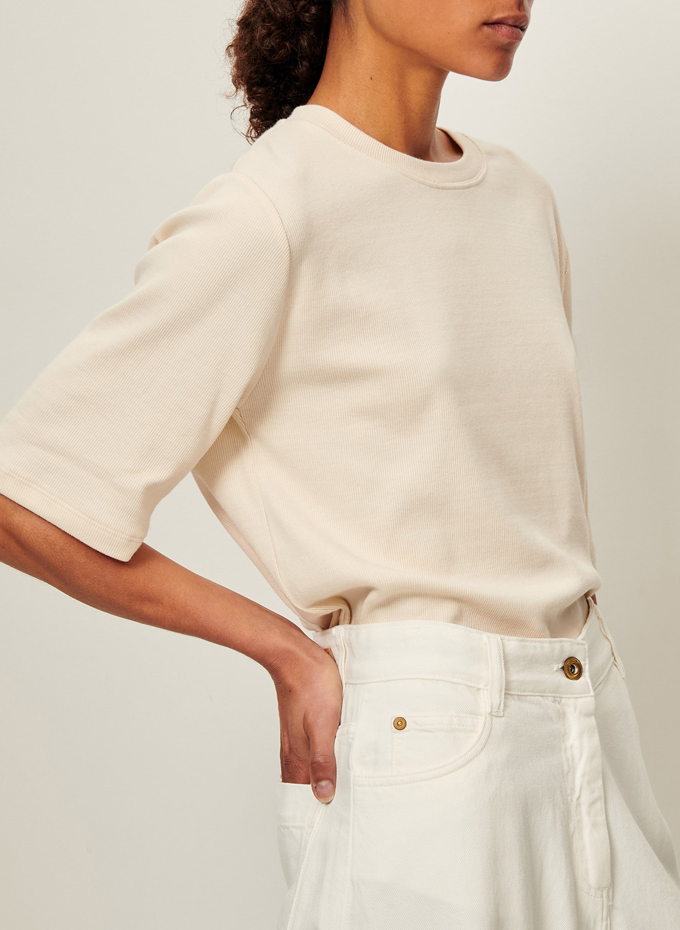 Tee-shirt col rond en jersey côtelé serge co SESSUN Beige