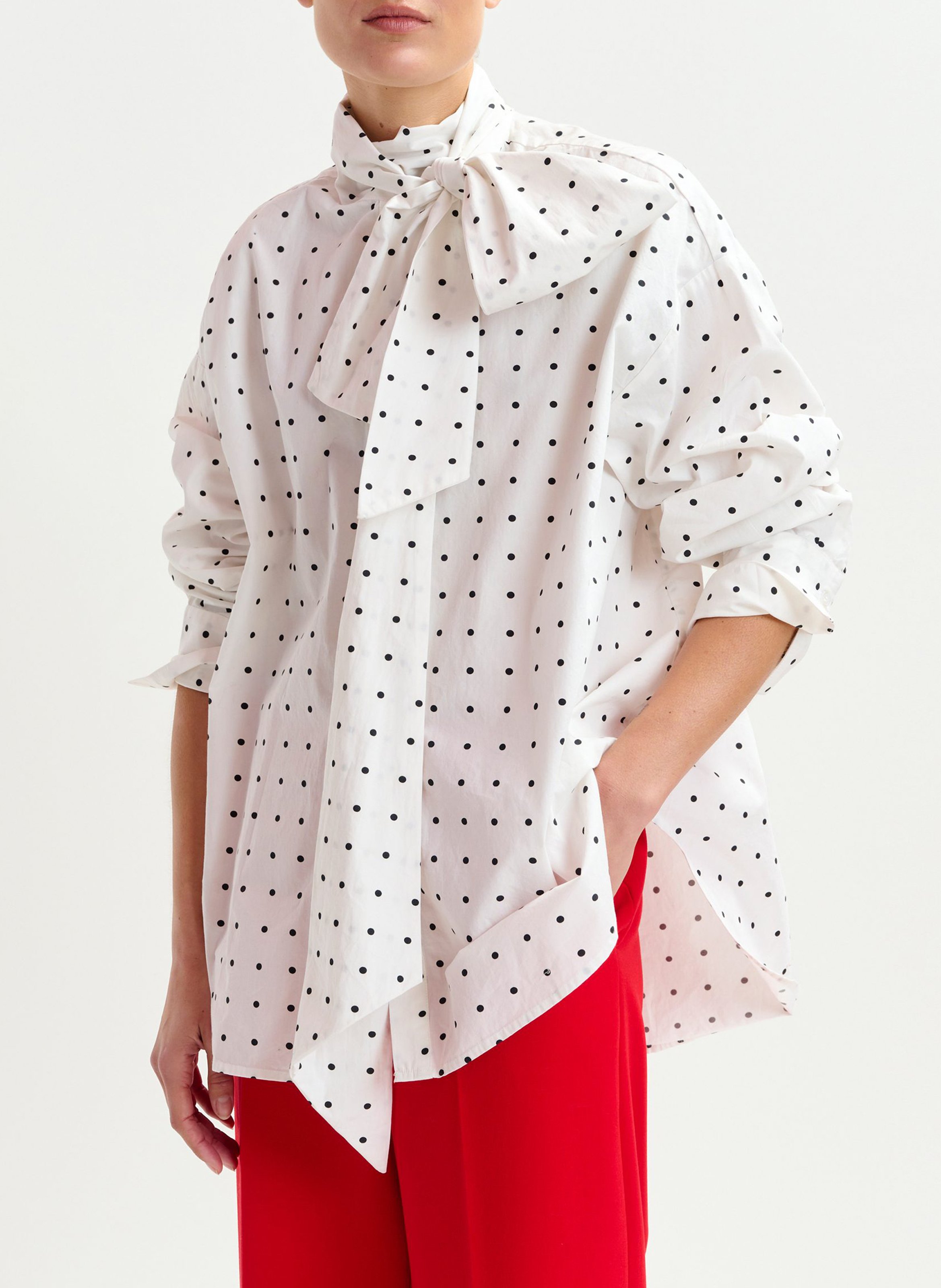 ESSENTIEL ANTWERP Chemise col lavallière à motifs pois imoverit Blanc