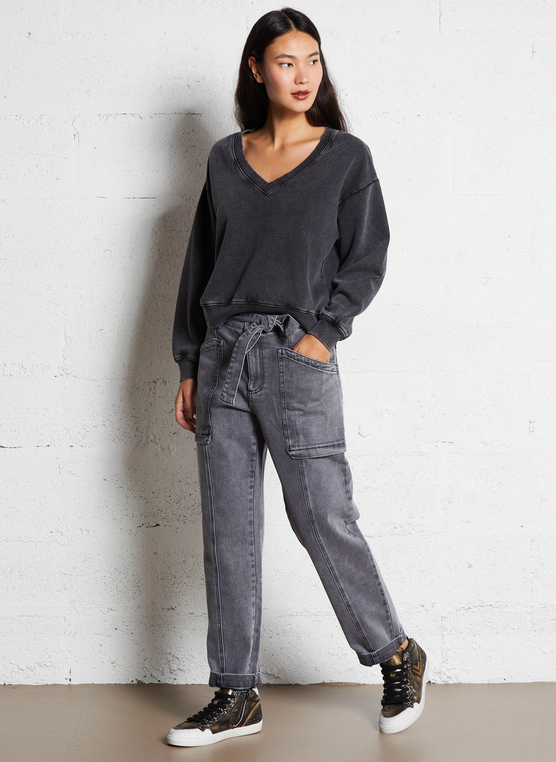 Baskets métallisées avec sequins en cuir IKKS Kaki