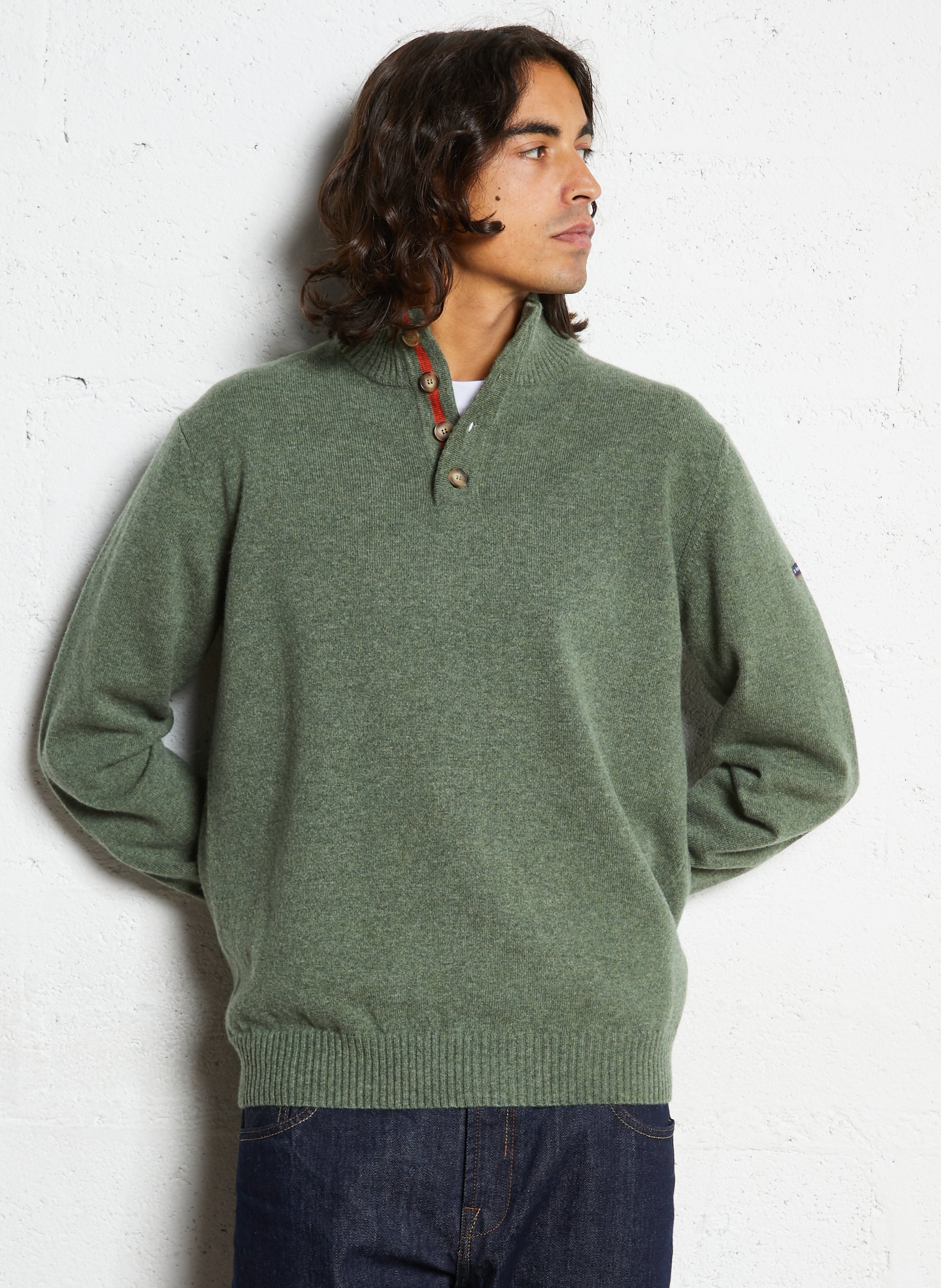 Pull droit col montant en laine ARMOR-LUX Rouge