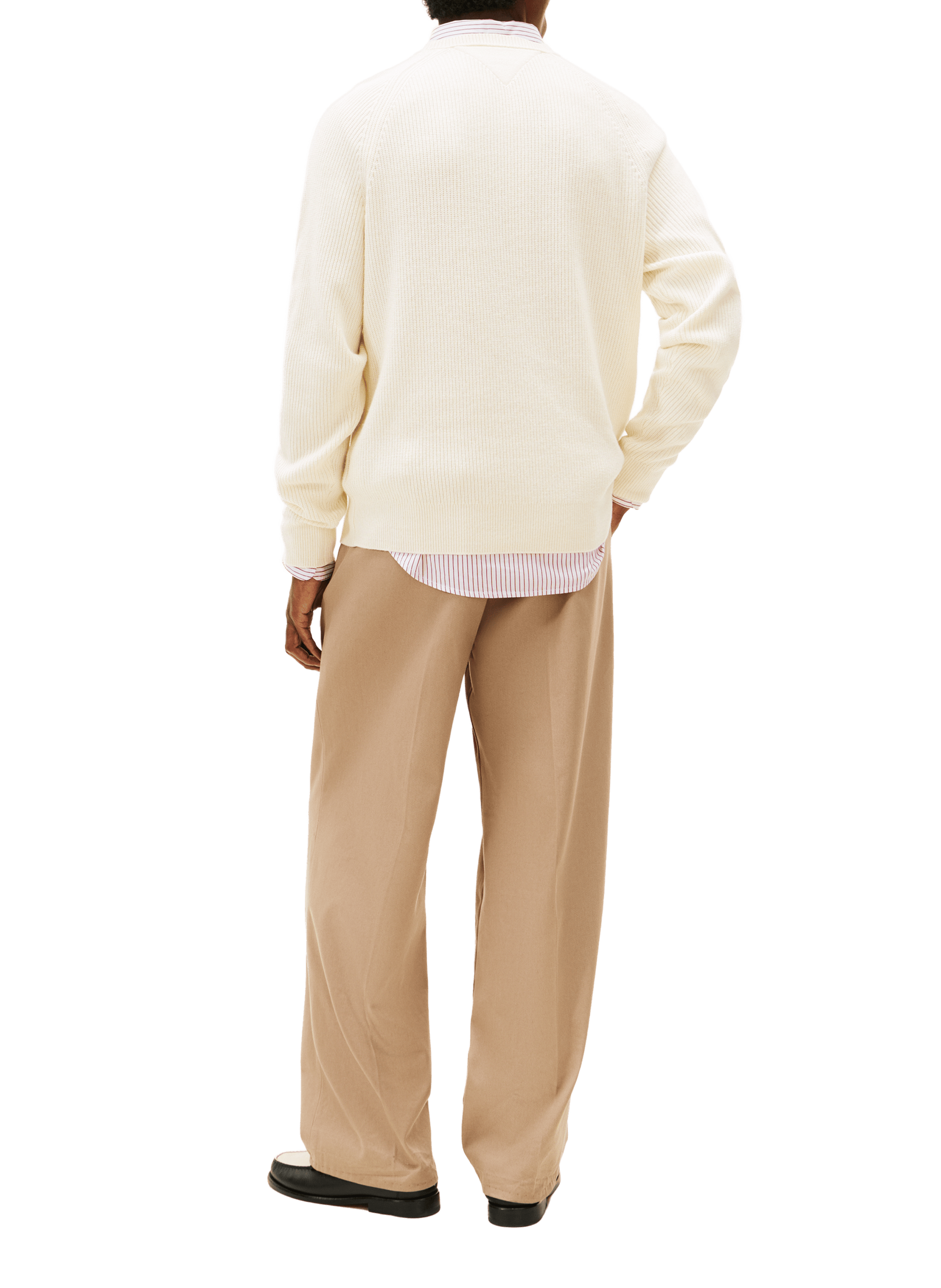 Pull côtelé manches longues en laine mélangée TOMMY HILFIGER Beige