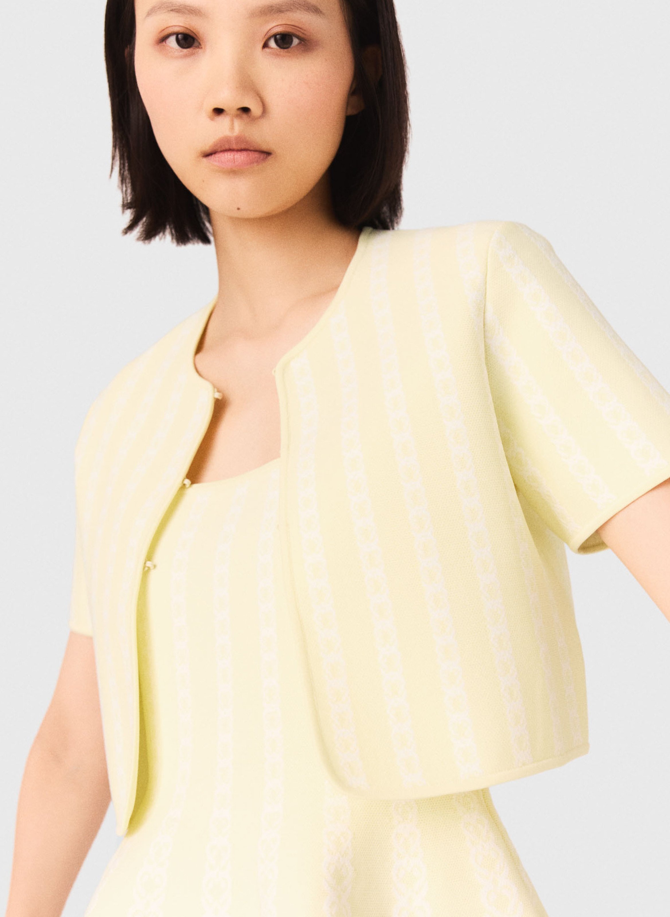 Veste courte col rond rayée MAJE Jaune