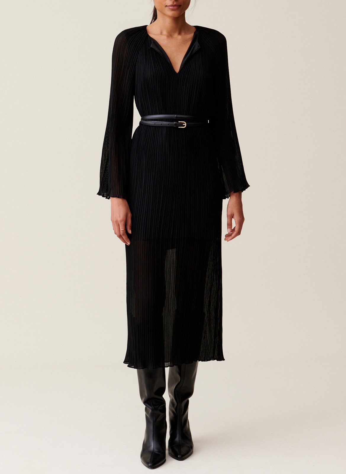 Robe longue col rond plissée CLAUDIE PIERLOT Noir