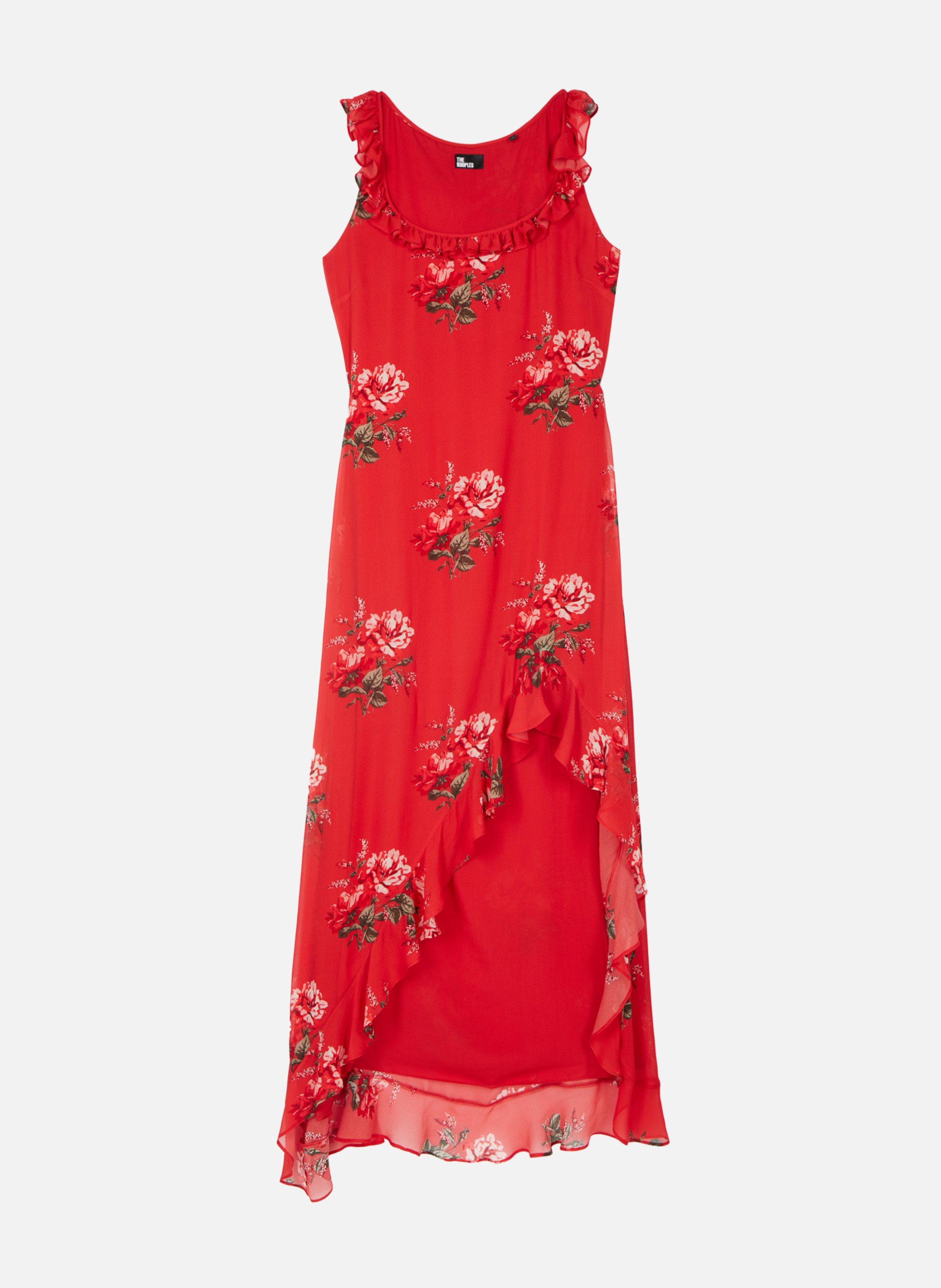 Robe longue avec volants imprimée fleurs THE KOOPLES Rouge