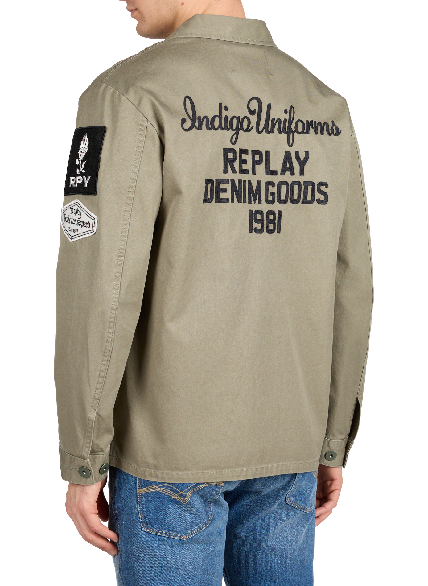 Straight jacket with classic cotton collar REPLAY Green