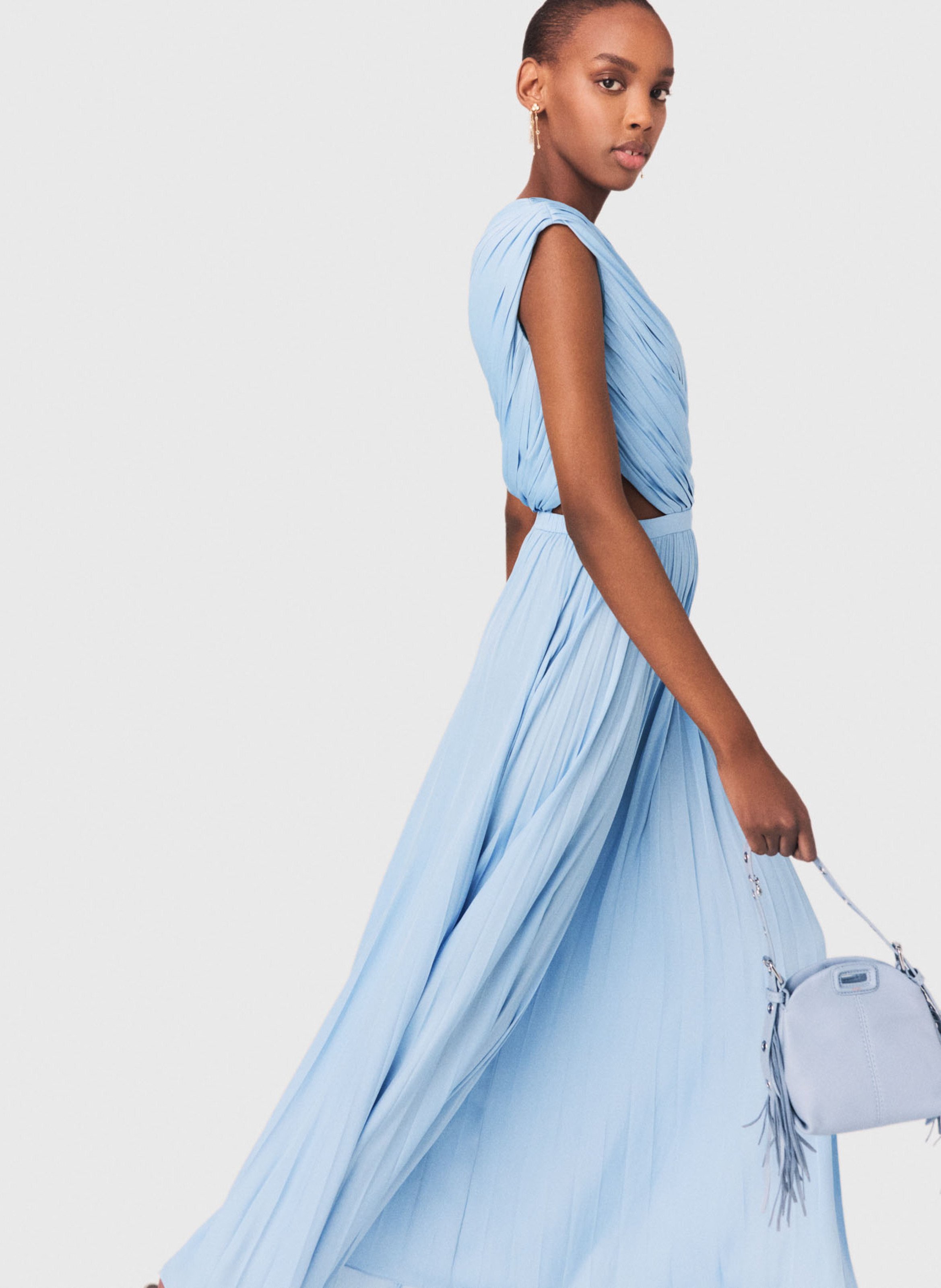 Robe longue asymétrique évasée MAJE Bleu