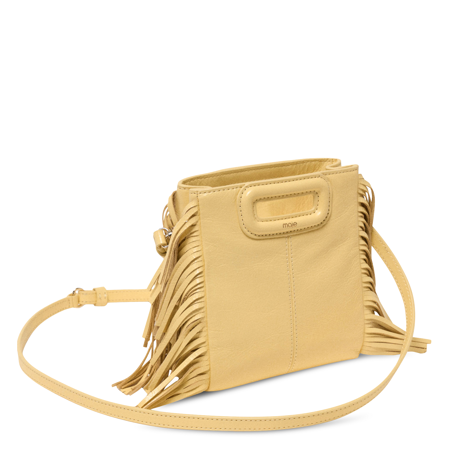 Sac bandoulière à franges en cuir m mini MAJE Jaune