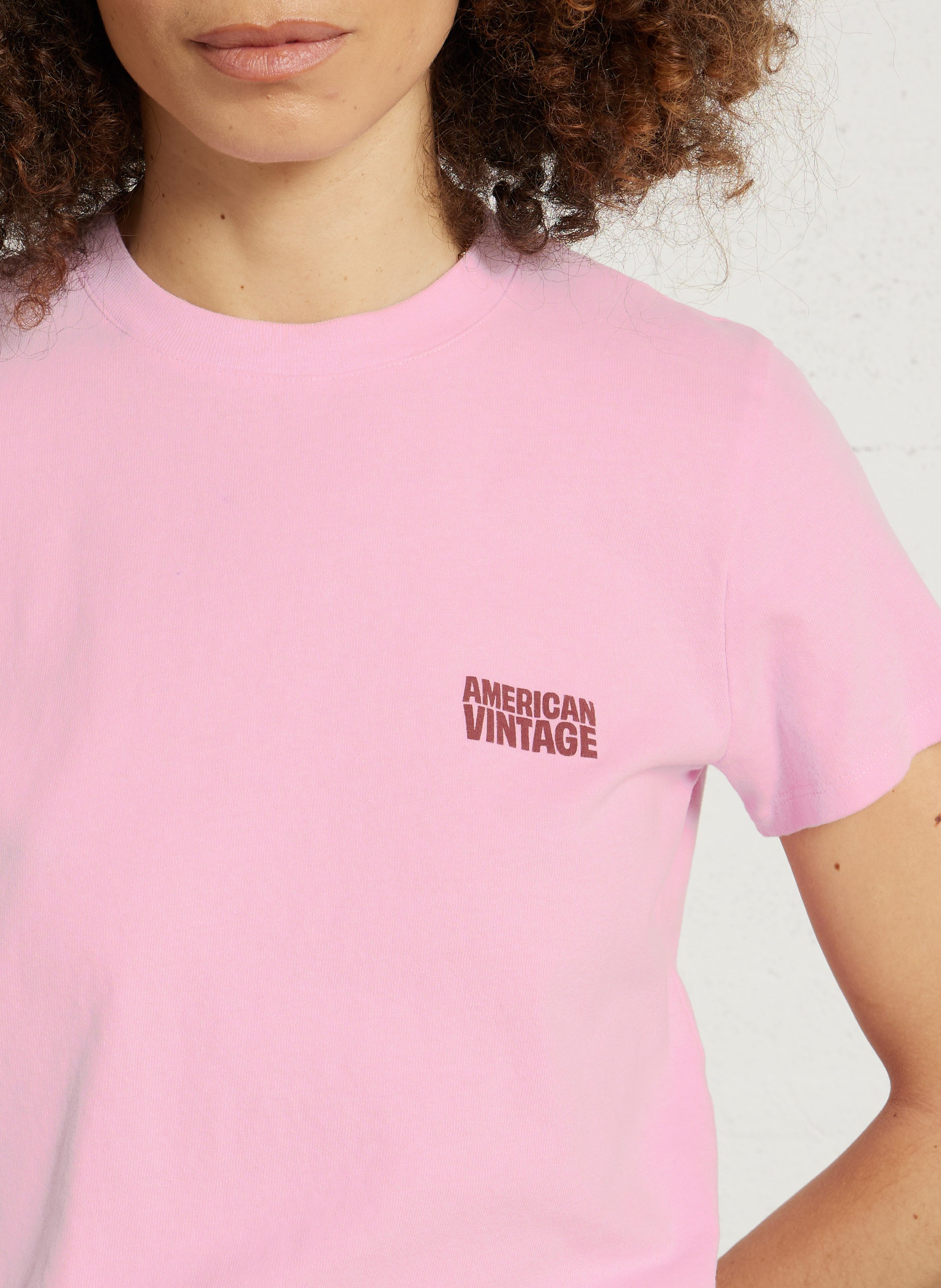 Tee-shirt droit col rond en coton ykobow AMERICAN VINTAGE Rose