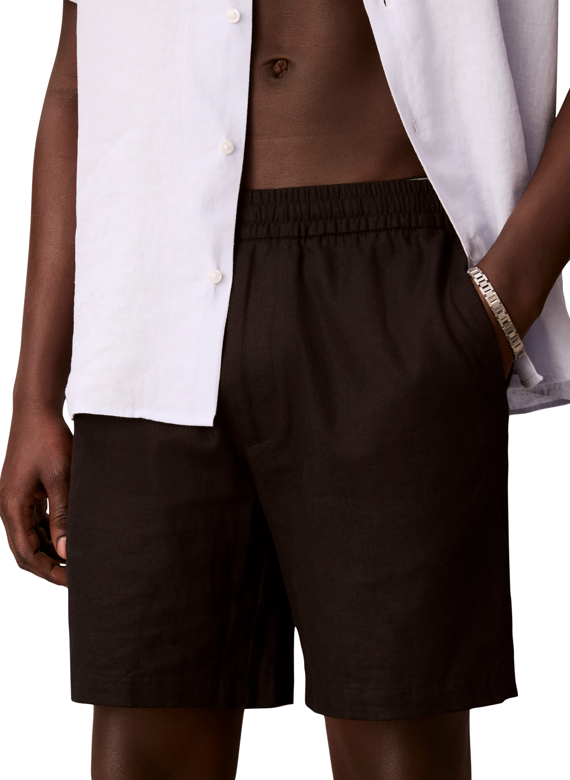 Straight linen and BCI cotton shorts CALVIN KLEIN Black