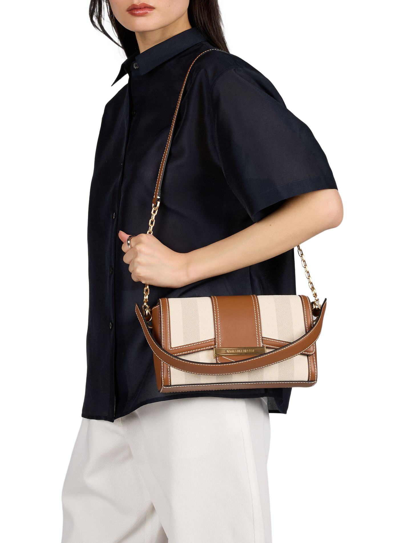 K/Nova cotton and leather shoulder bag KARL LAGERFELD Beige