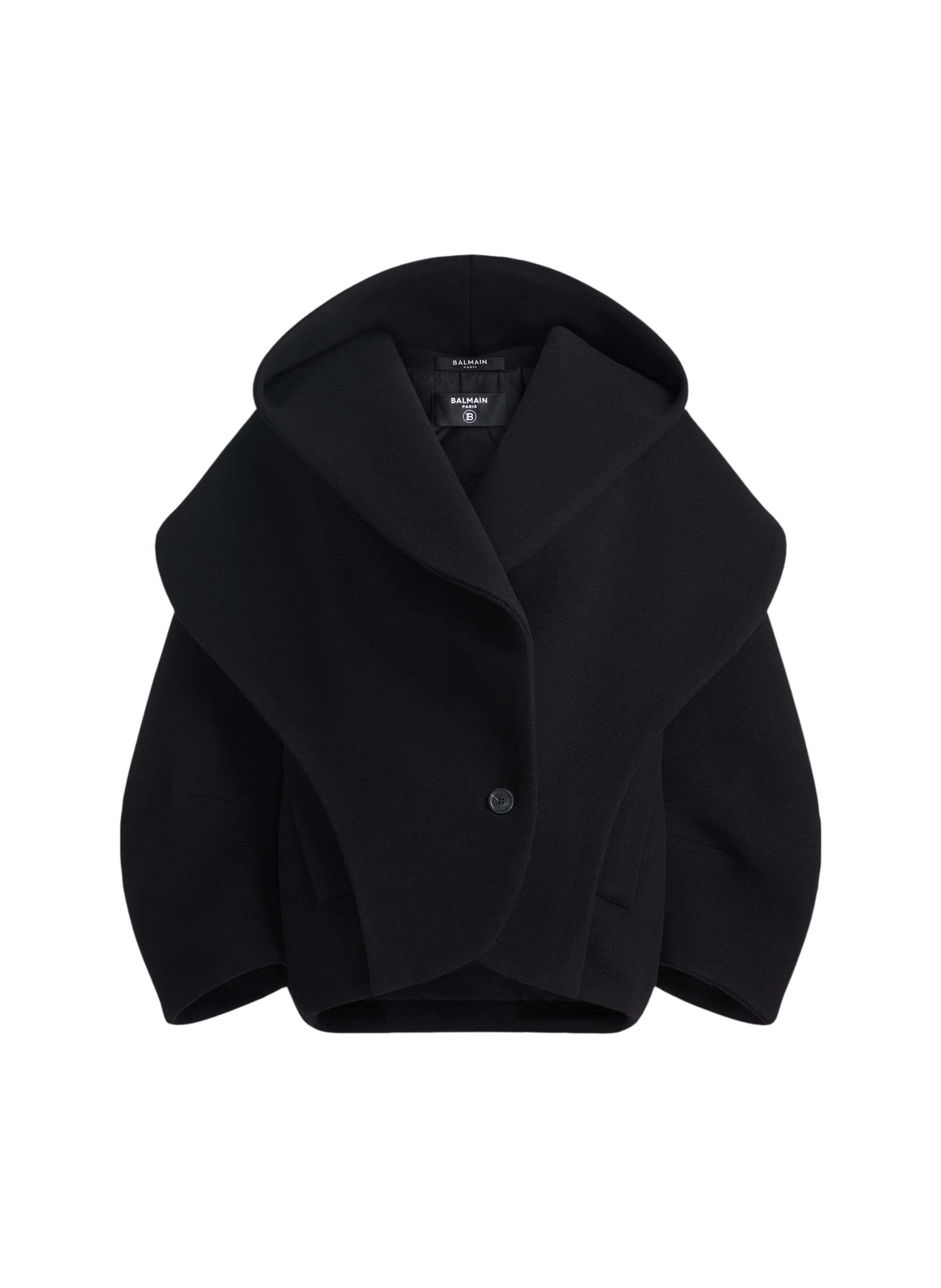 Caban oversize à capuche en laine BALMAIN Noir