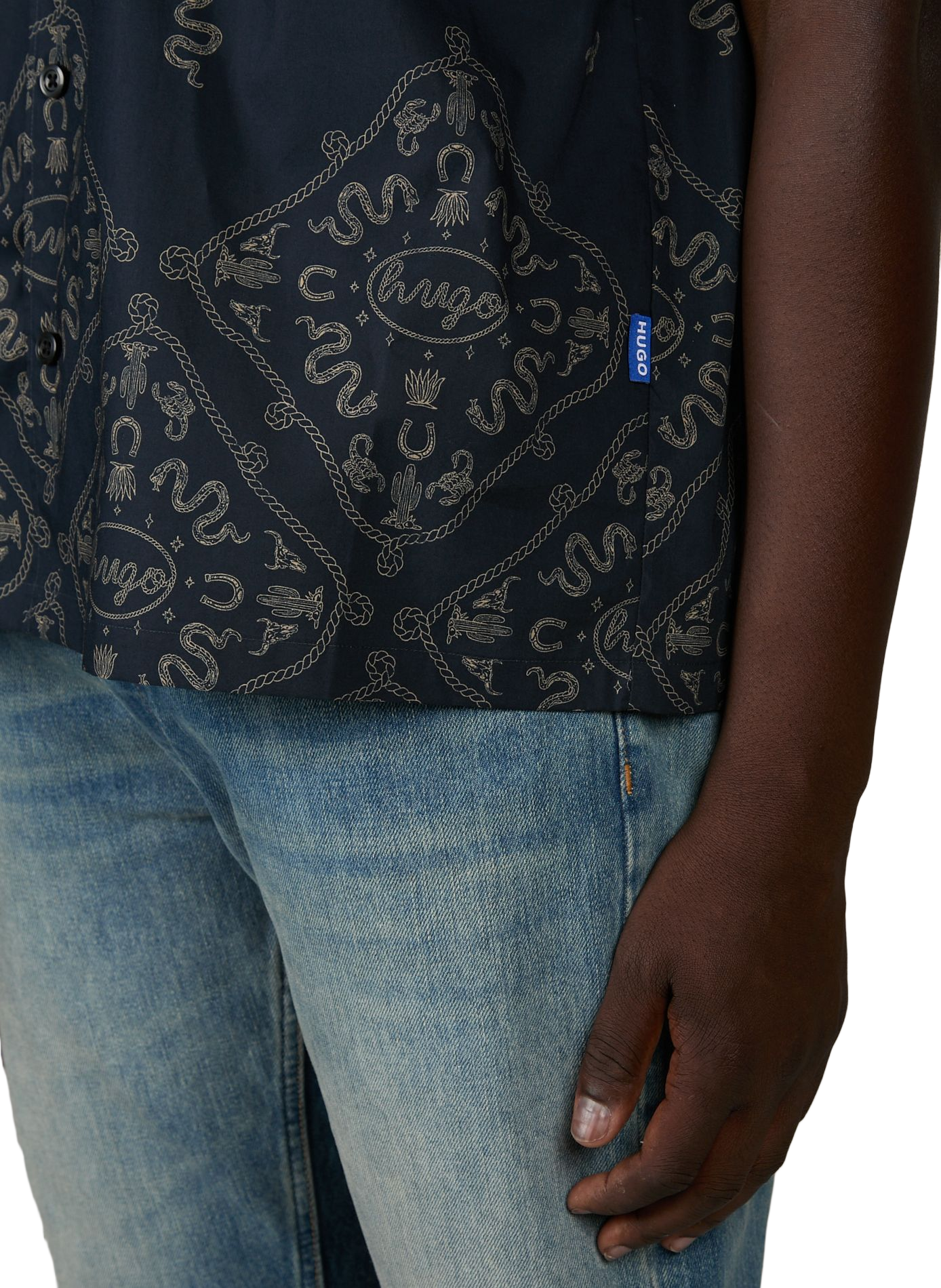 Short striped cotton shirt HUGO BLUE Blue