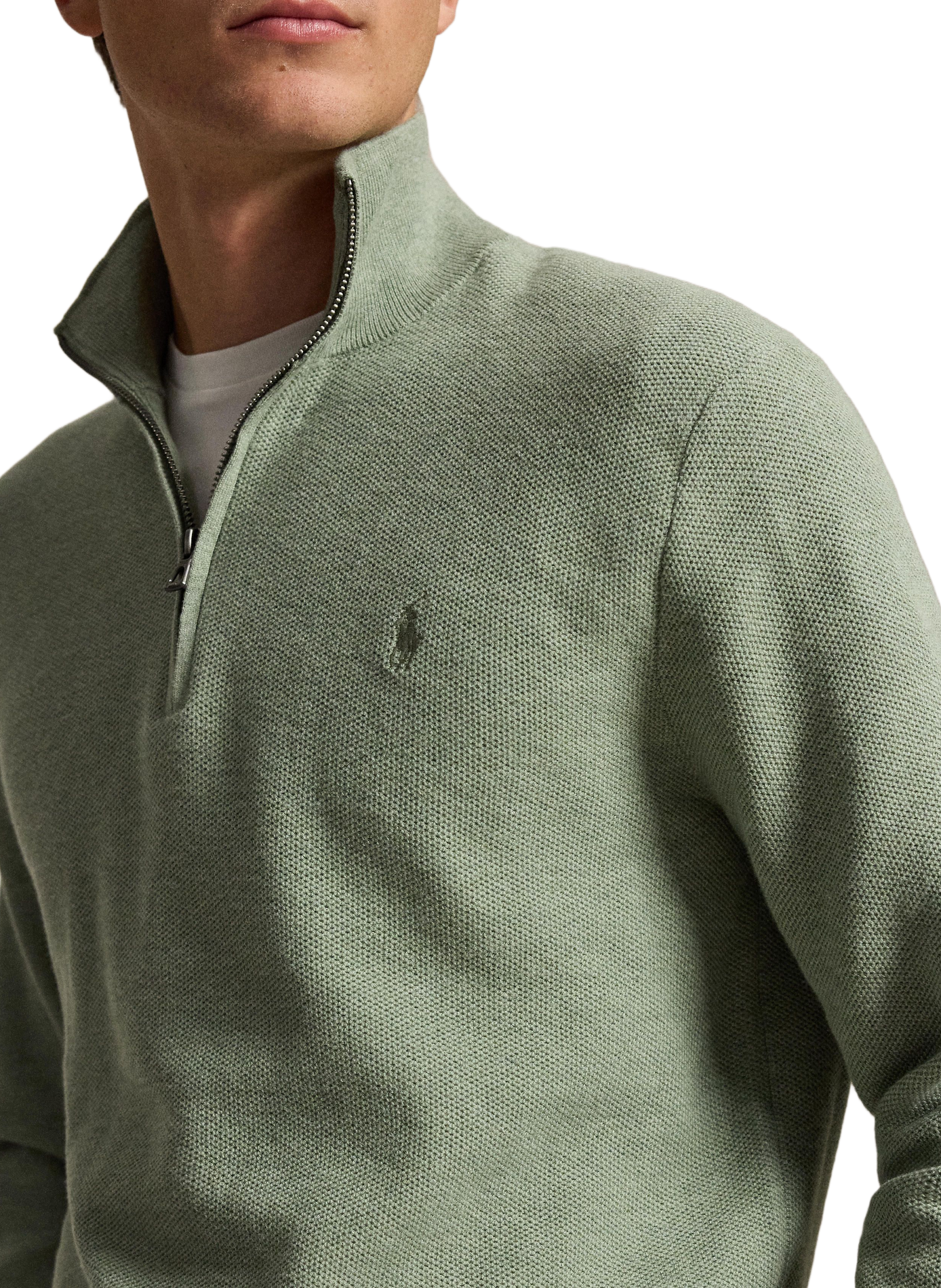 Cotton textured knit zip-up sweater. POLO RALPH LAUREN Green