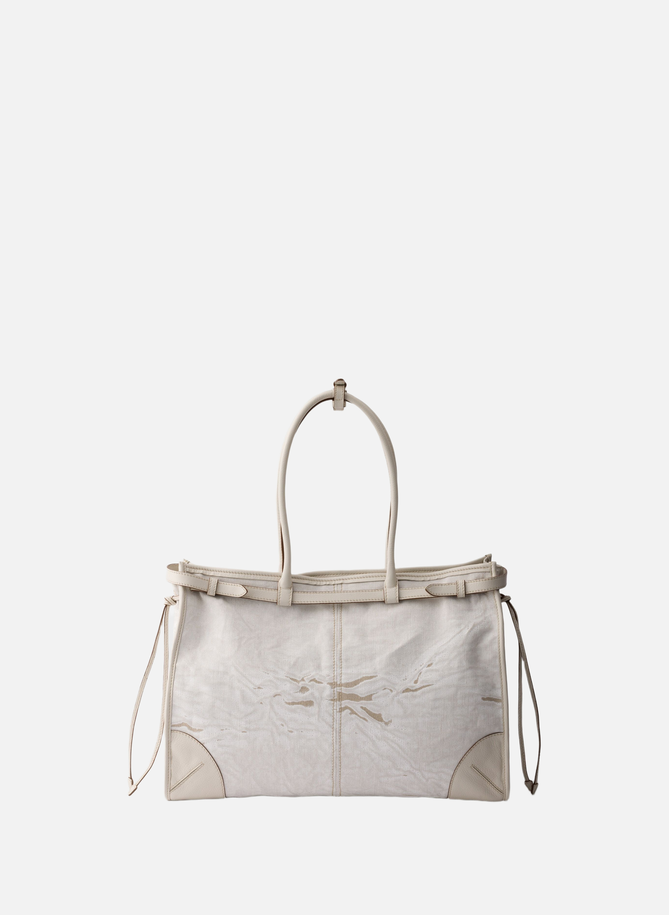 Très grand cabas prada bonnie en lin imprimé et cu PRADA Blanc