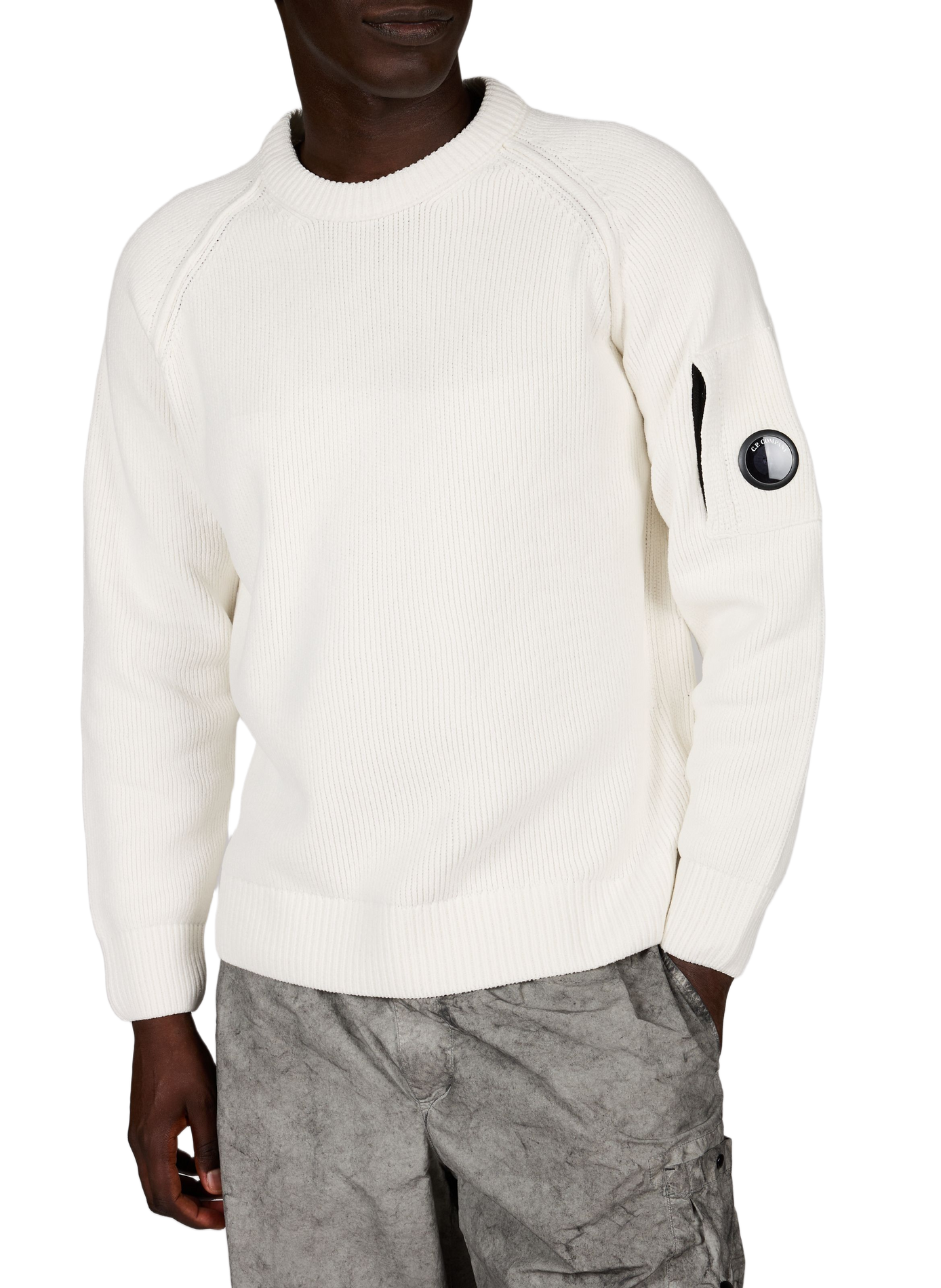 Gerippter Pullover mit charakteristischem Baumwolllogo CP COMPANY Weiss