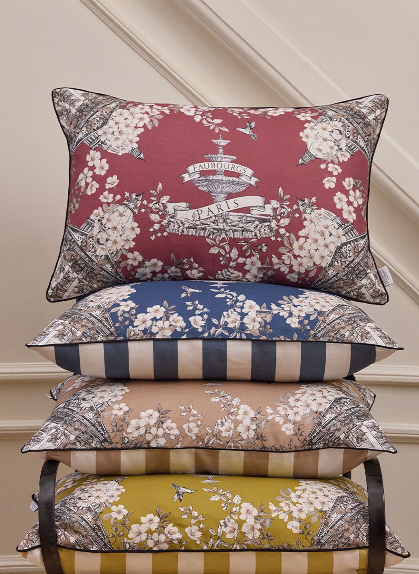 Housse de coussin imprimée en lin, faubourg ALEXANDRE TURPAULT Bleu