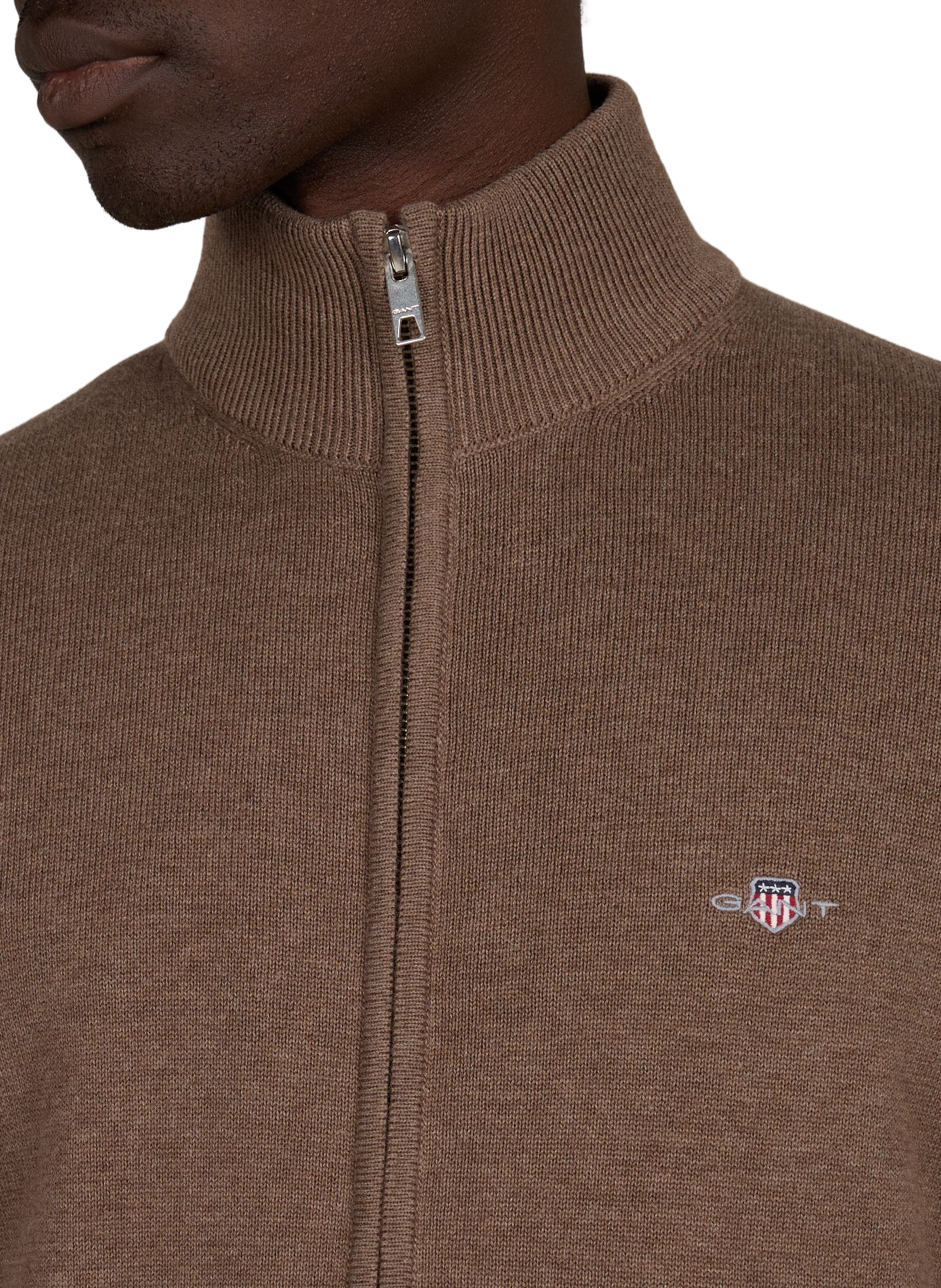 Cotton zip-up cardigan GANT Brown