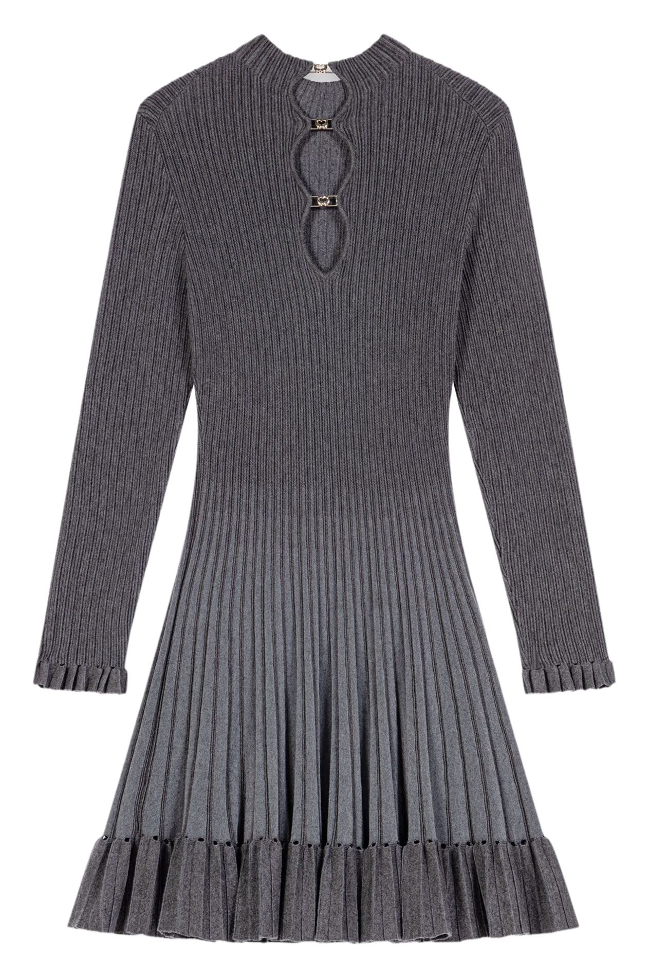 Robe moulante évasée col rond plissée MAJE Gris