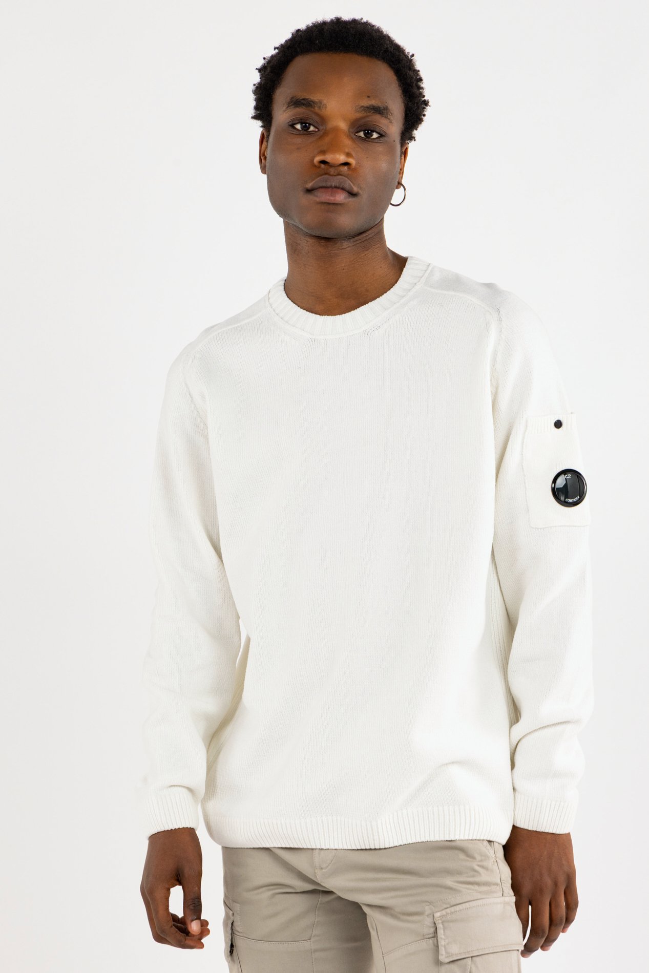 Pull cotton chenille crewneck lens sweater CP COMPANY Blanc