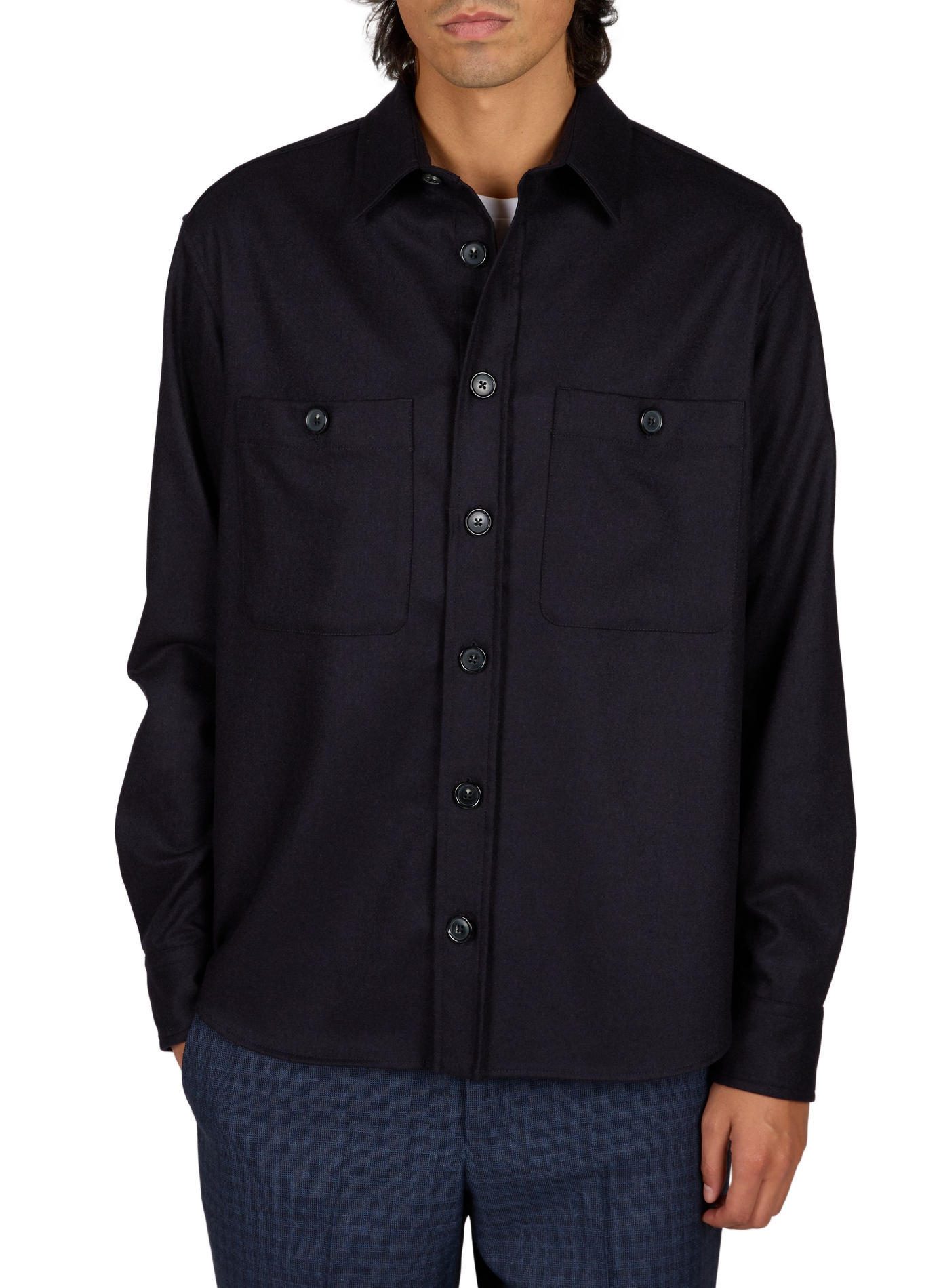 Straight-cut shirt in wool and cashmere PT01 Blue