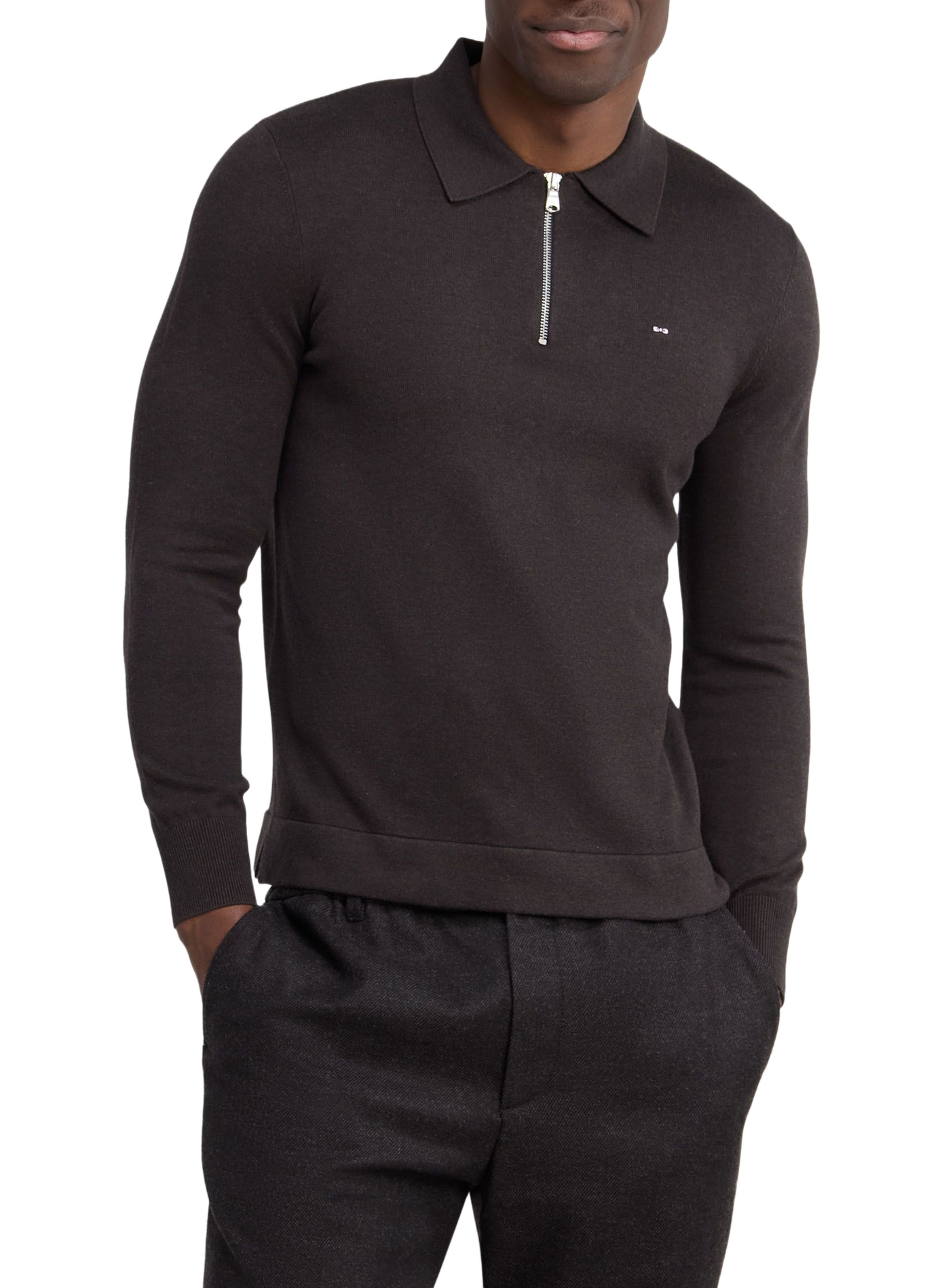 Pull col classique en coton mélangé | Bruin EDEN PARK Heren