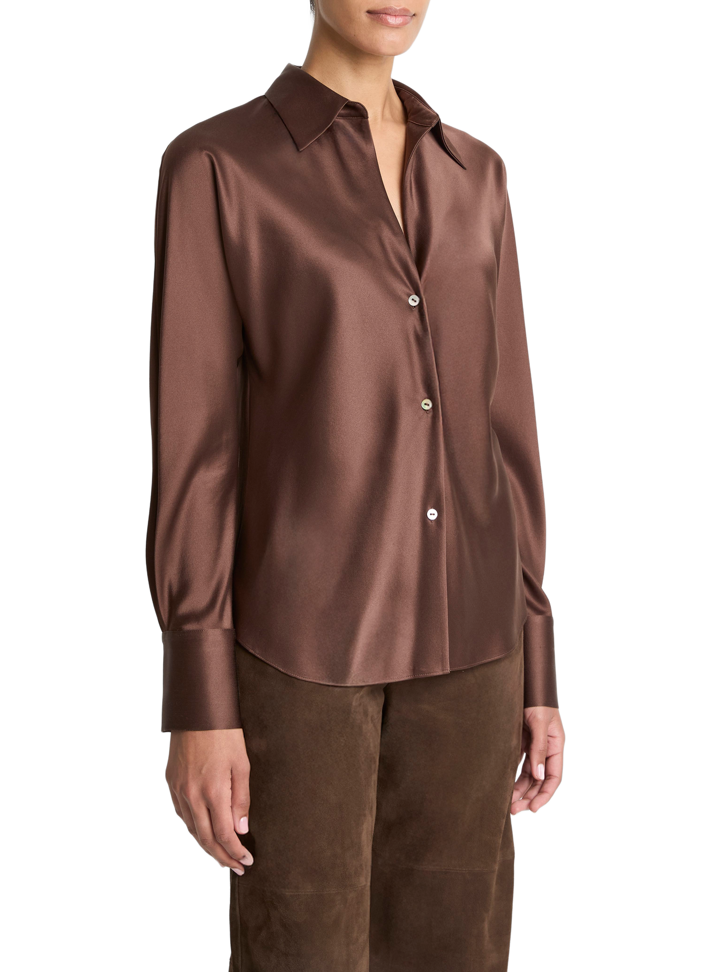 Silk long-sleeved blouse VINCE Brown
