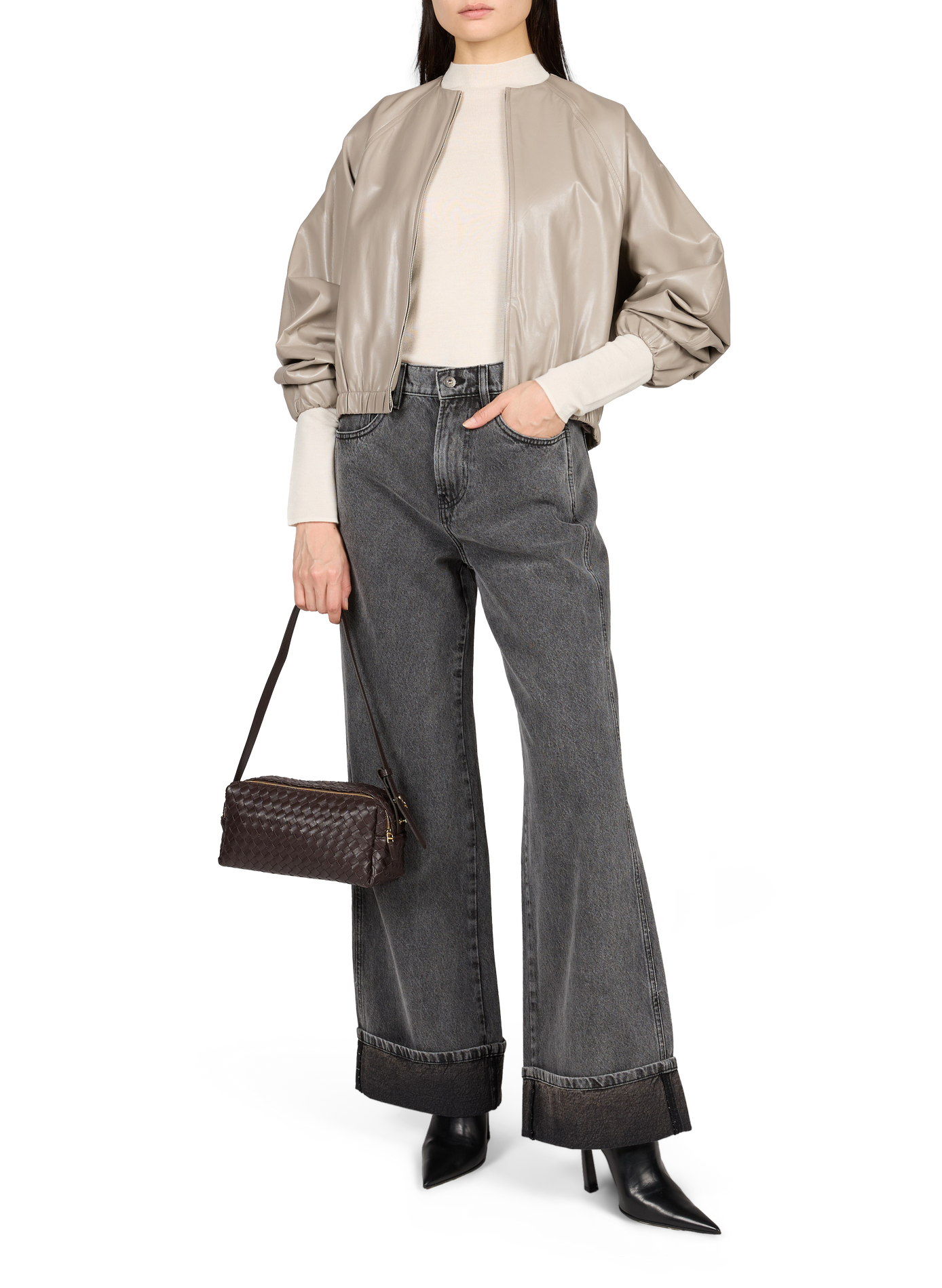 Woven Leather Pouch Bag ELLEME Brown