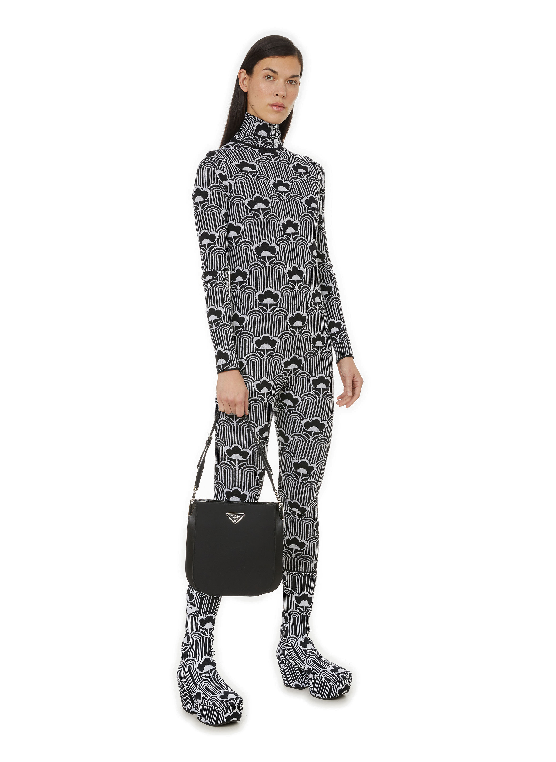 Shoulder bag with logo plate PRADA Black