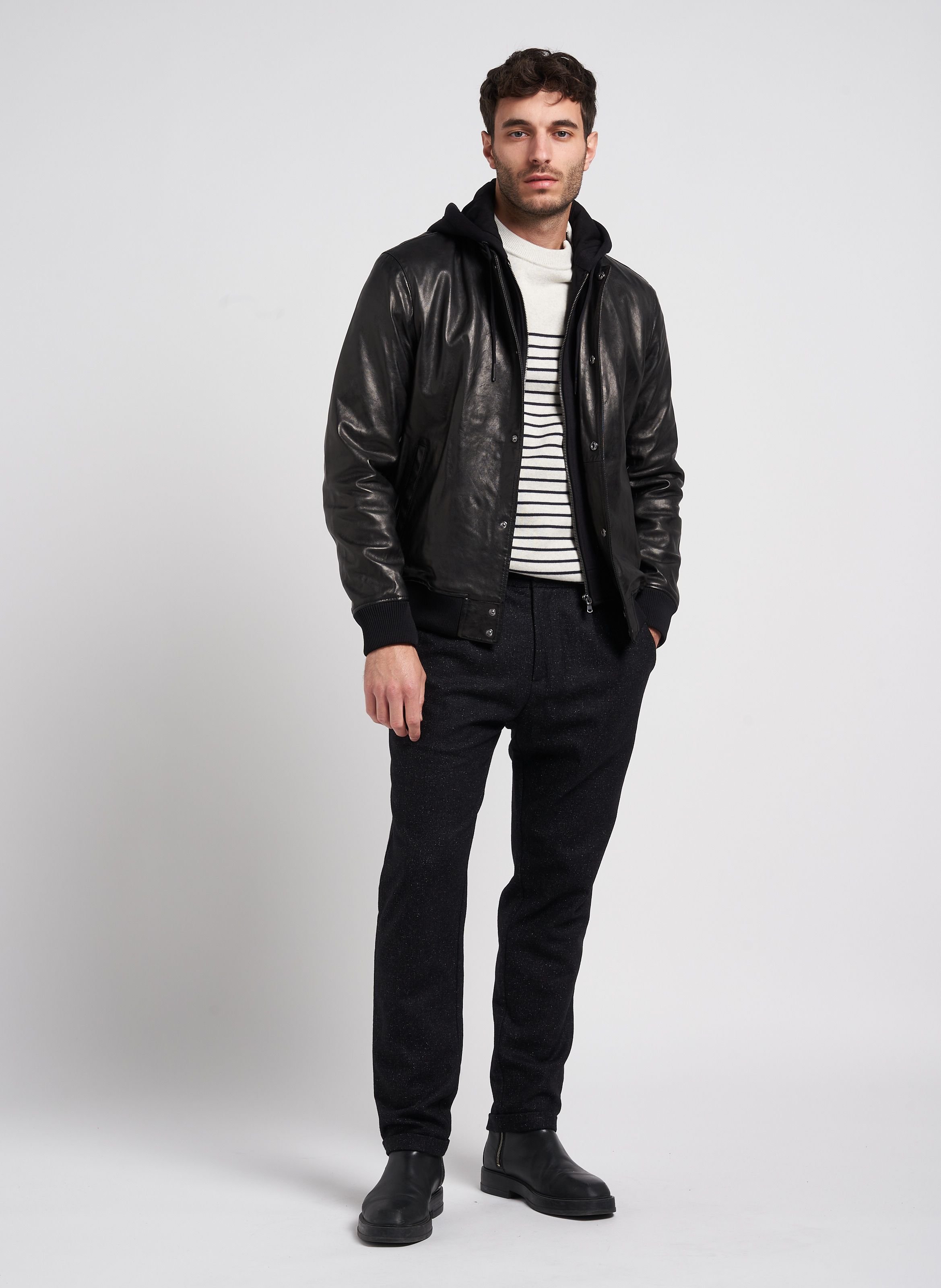 Veste en cuir à capuche IKKS Noir