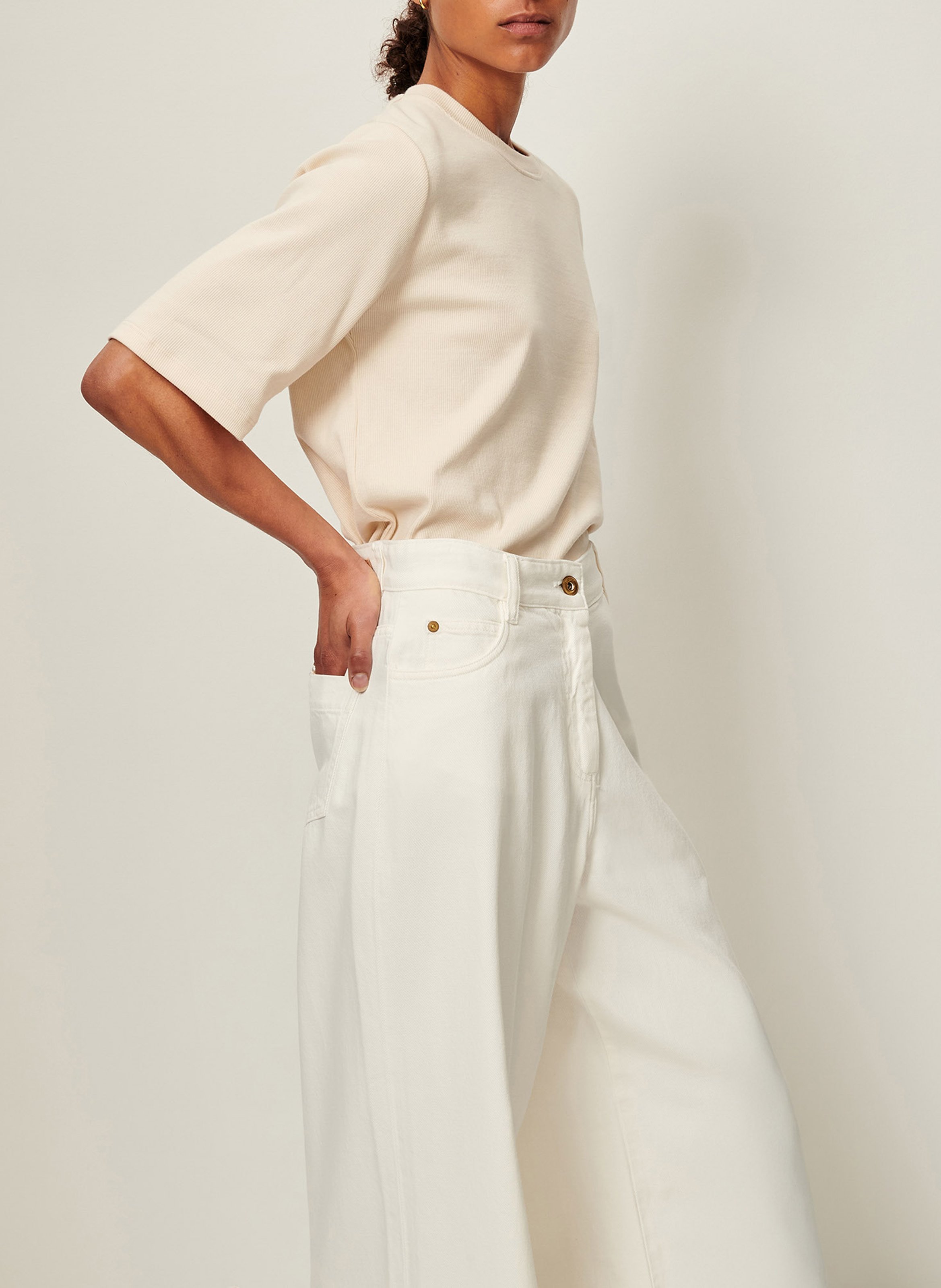 Tee-shirt col rond en jersey côtelé serge co SESSUN Beige