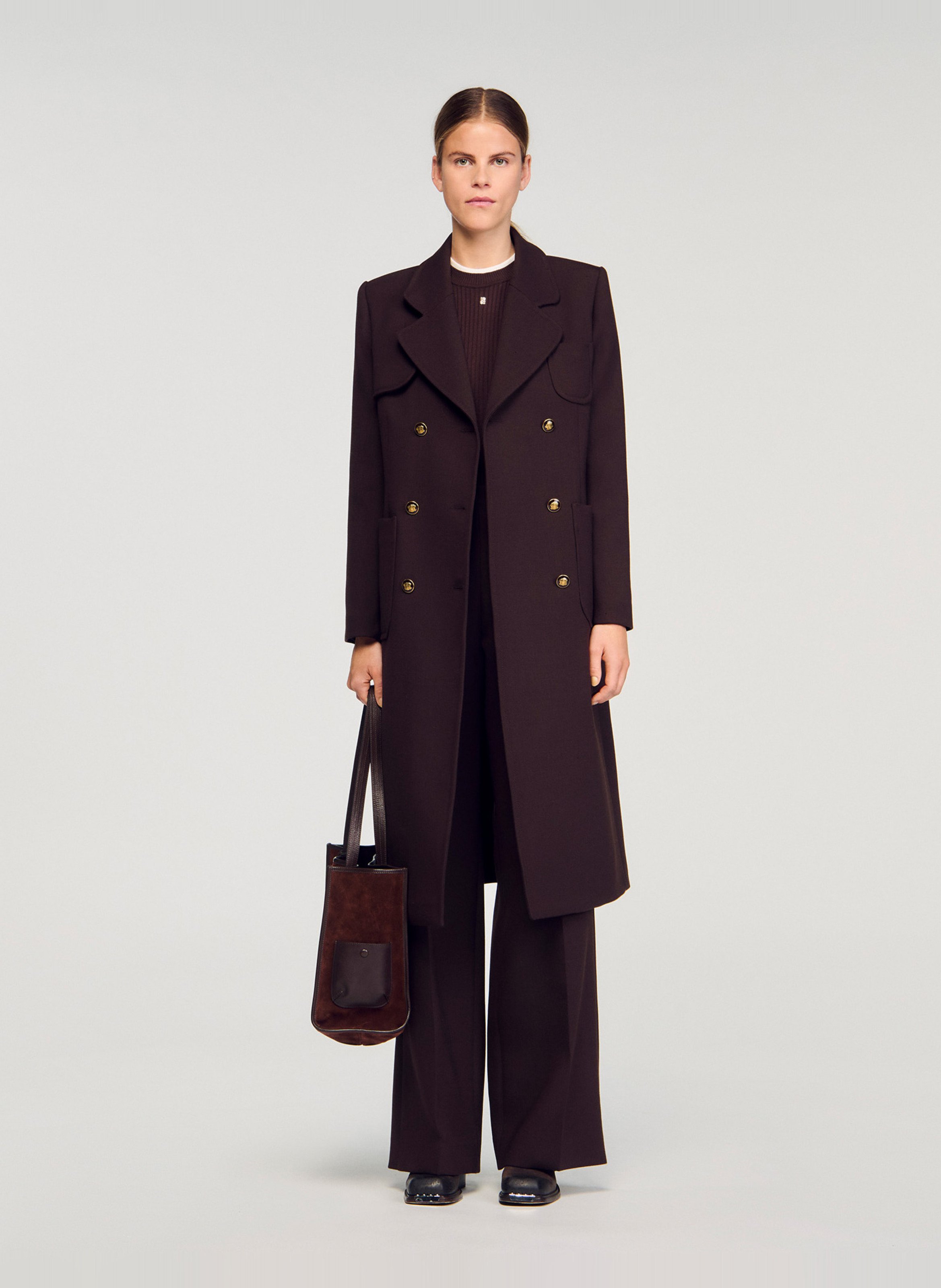 Manteau col tailleur SANDRO Marron