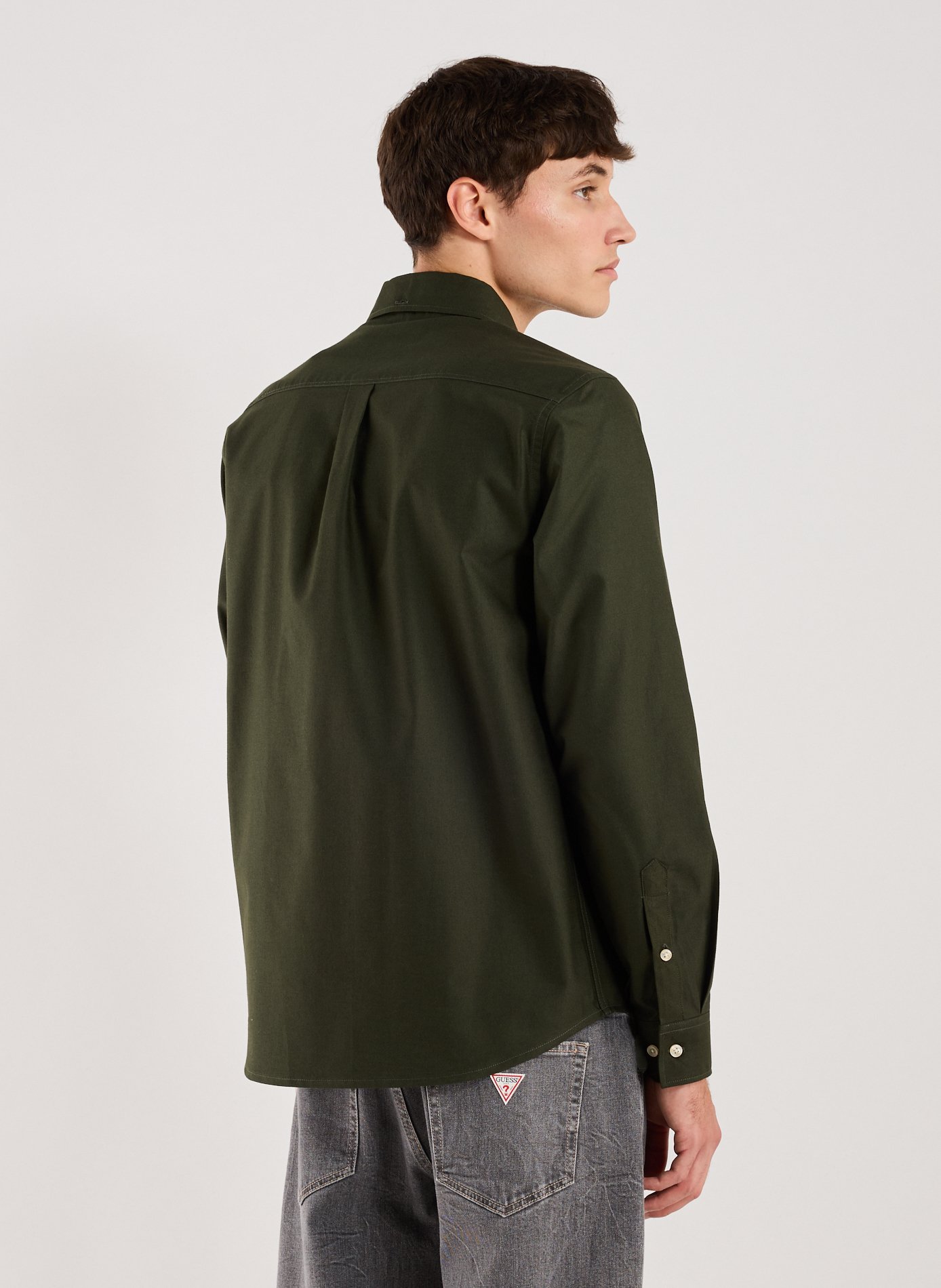 Chemise col américain en coton mélangé LES DEUX Vert