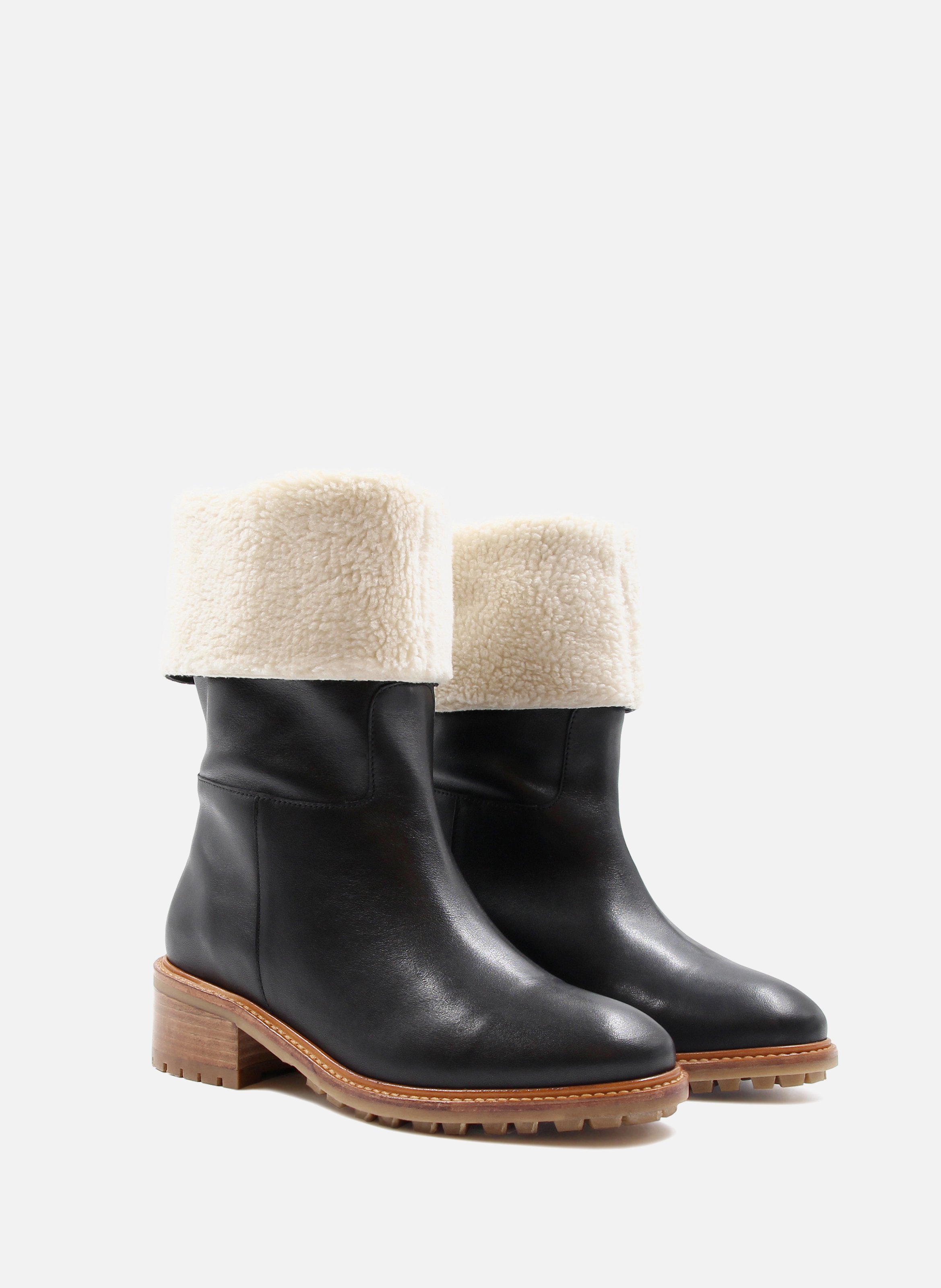 Bottes fourrées cuir lisse JULES & JENN Noir