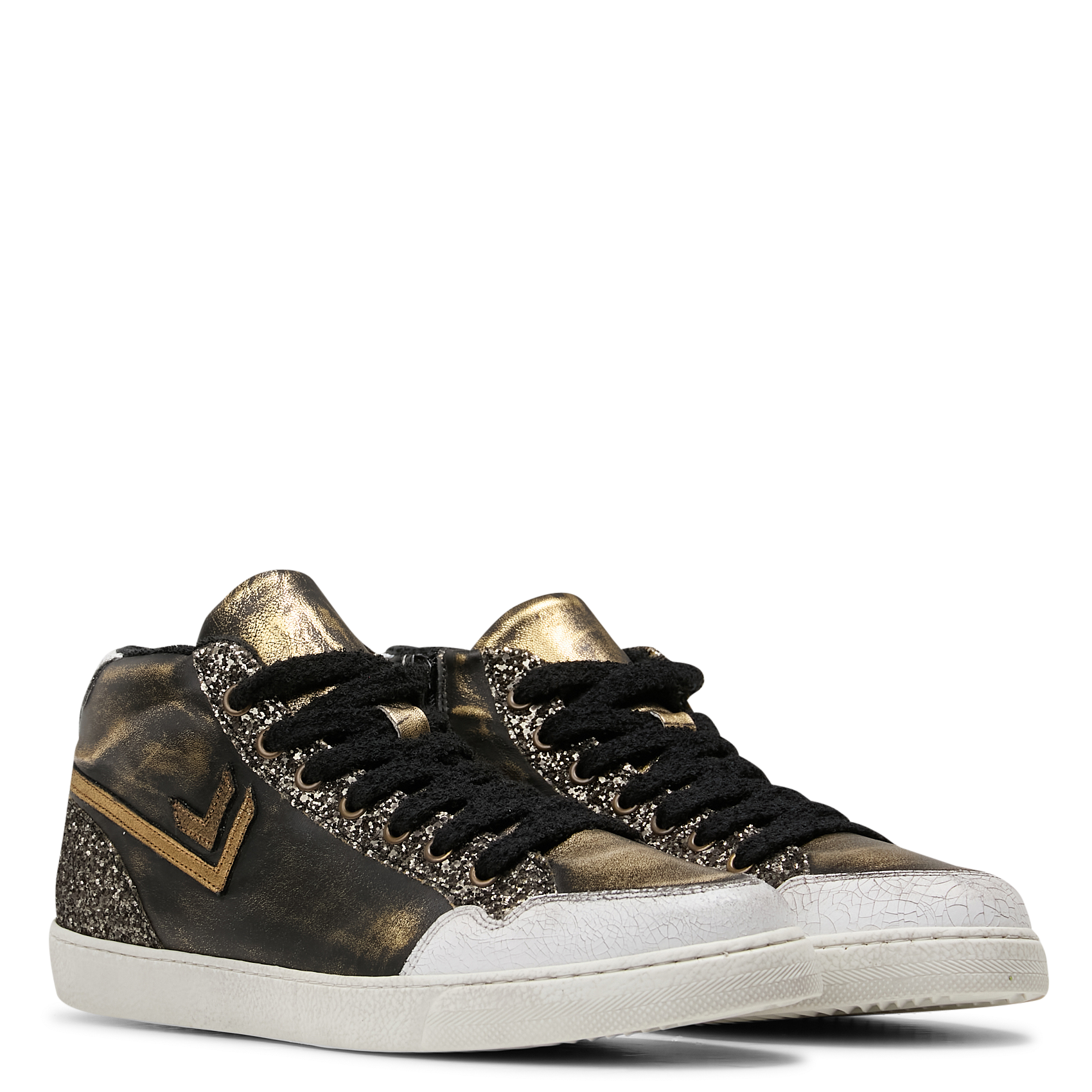 Baskets métallisées avec sequins en cuir IKKS Kaki