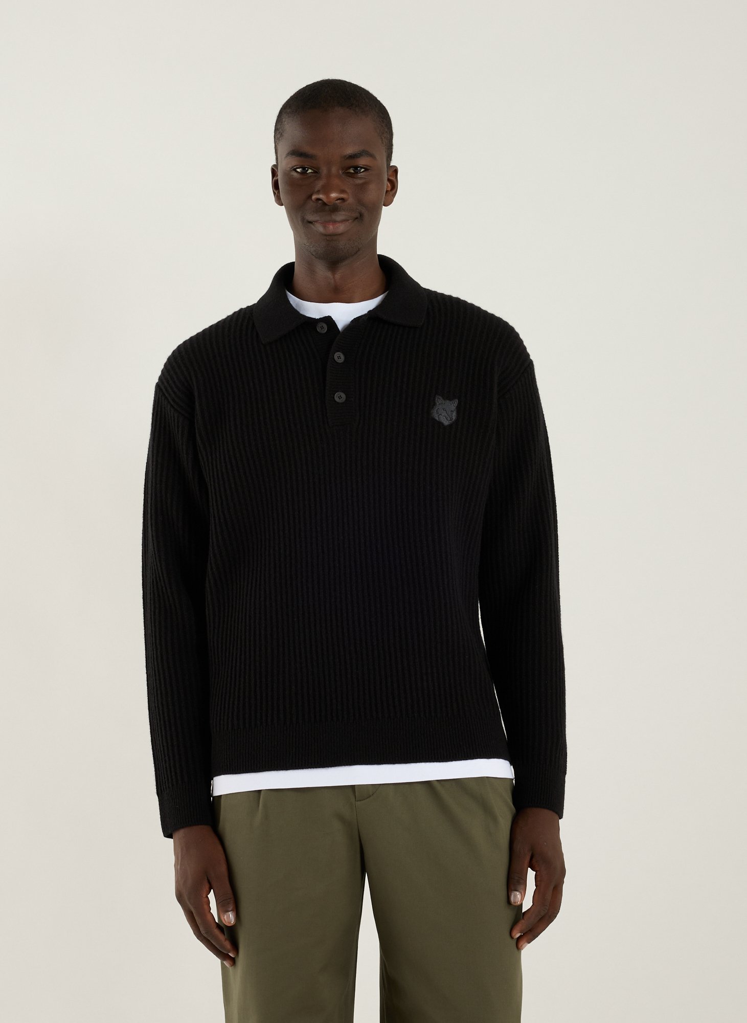 MAISON KITSUNÉ Long-sleeved wool polo Black