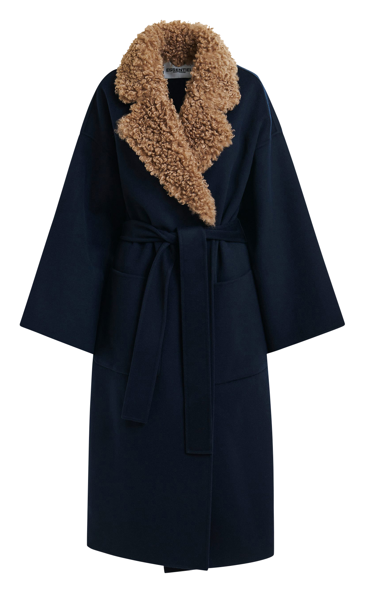 Manteau uni ceinturé en laine irno ESSENTIEL ANTWERP Bleu