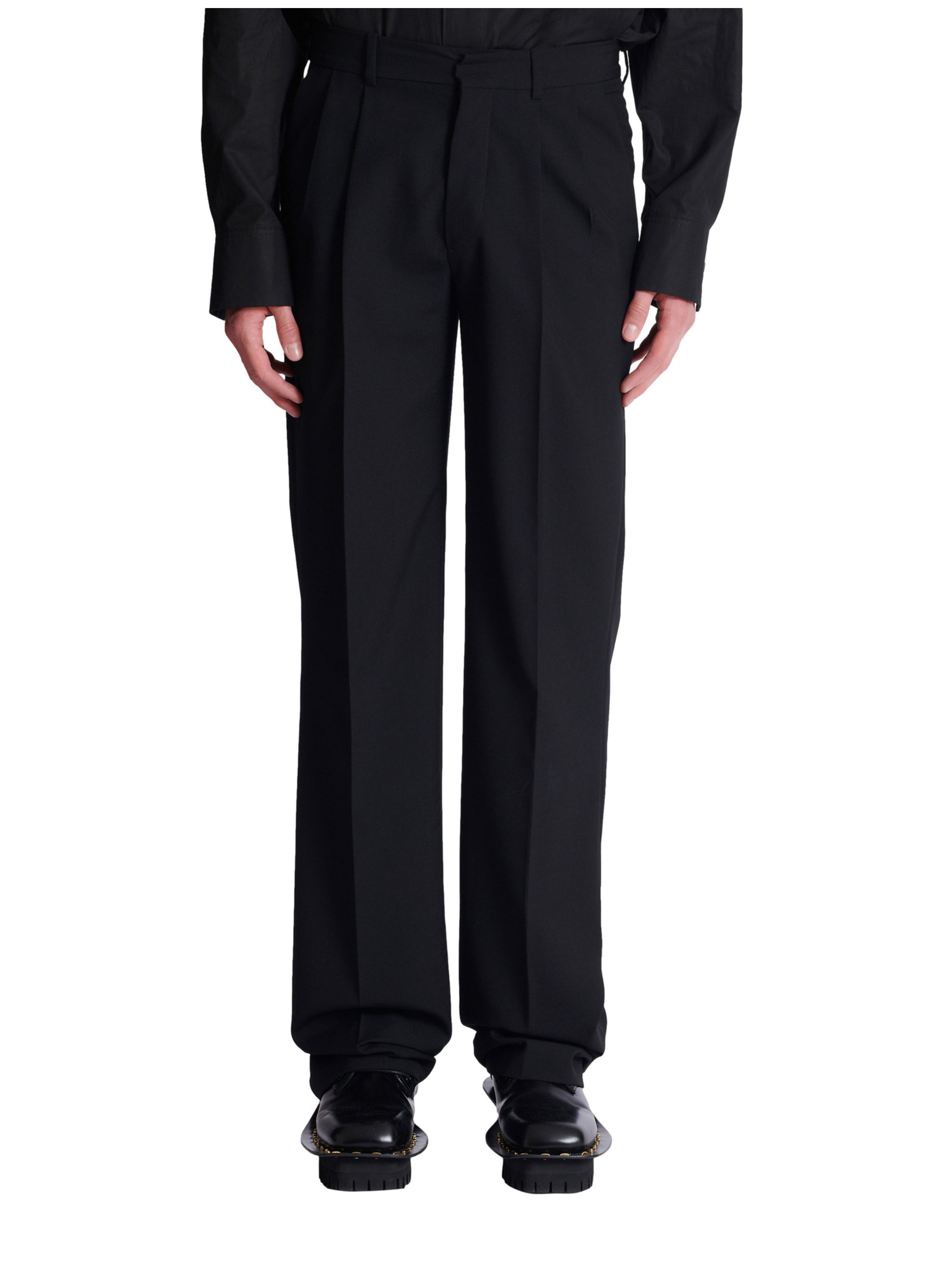 Pantalon droit en laine BALMAIN Noir