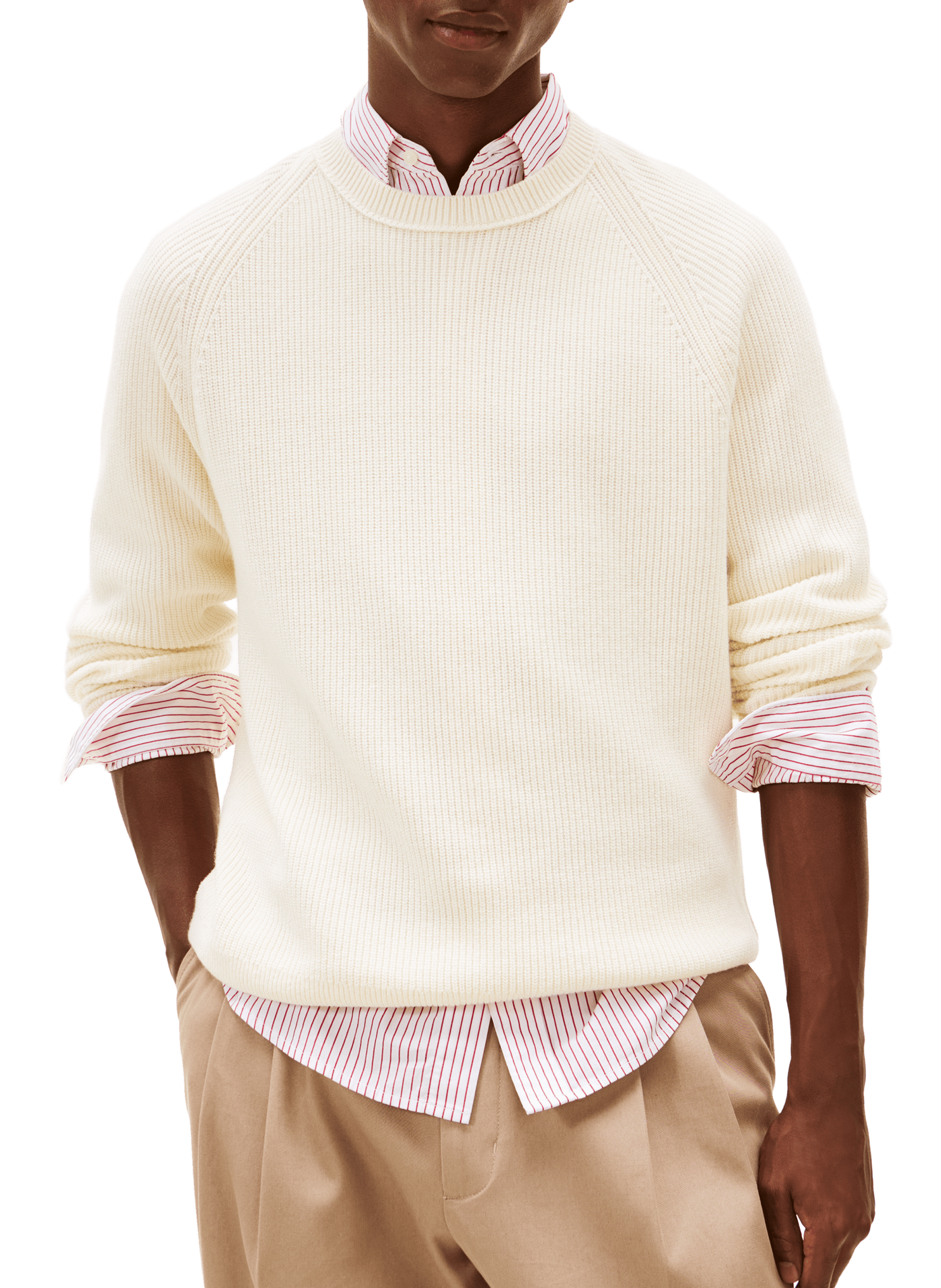 Pull côtelé manches longues en laine mélangée TOMMY HILFIGER Beige