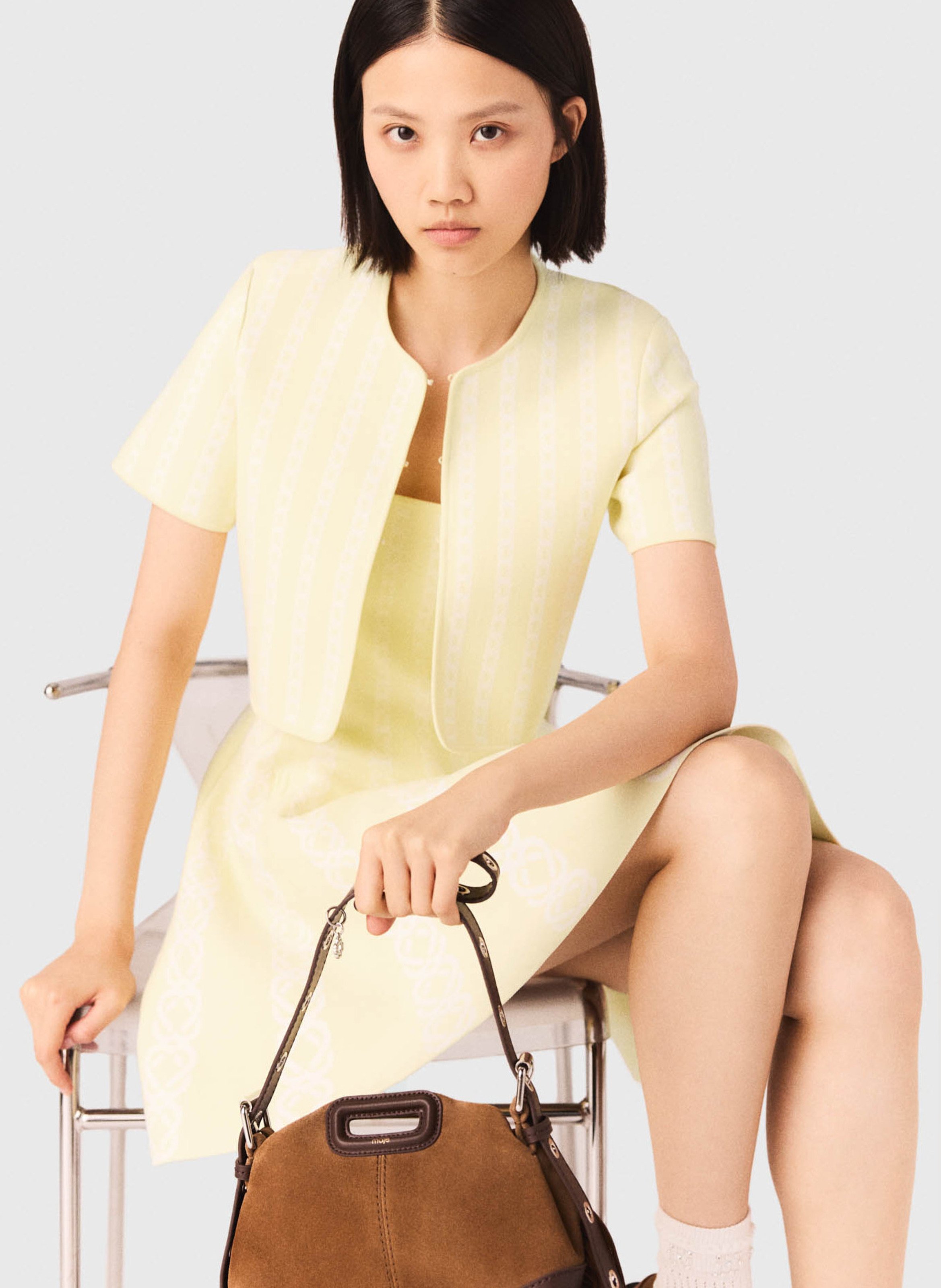 Veste courte col rond rayée MAJE Jaune