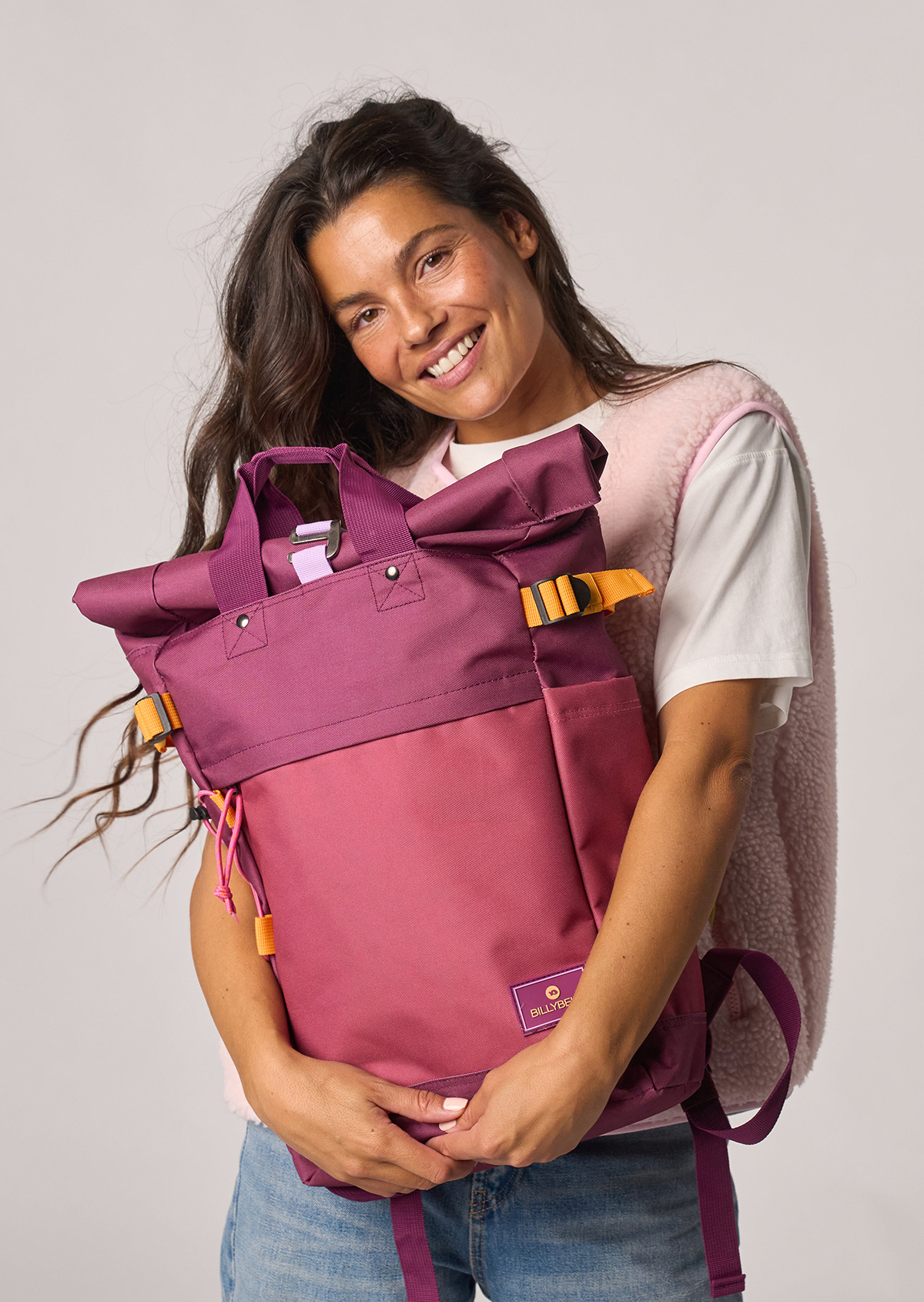 Sac à dos en polyester recyclé rolltop BILLYBELT Rouge