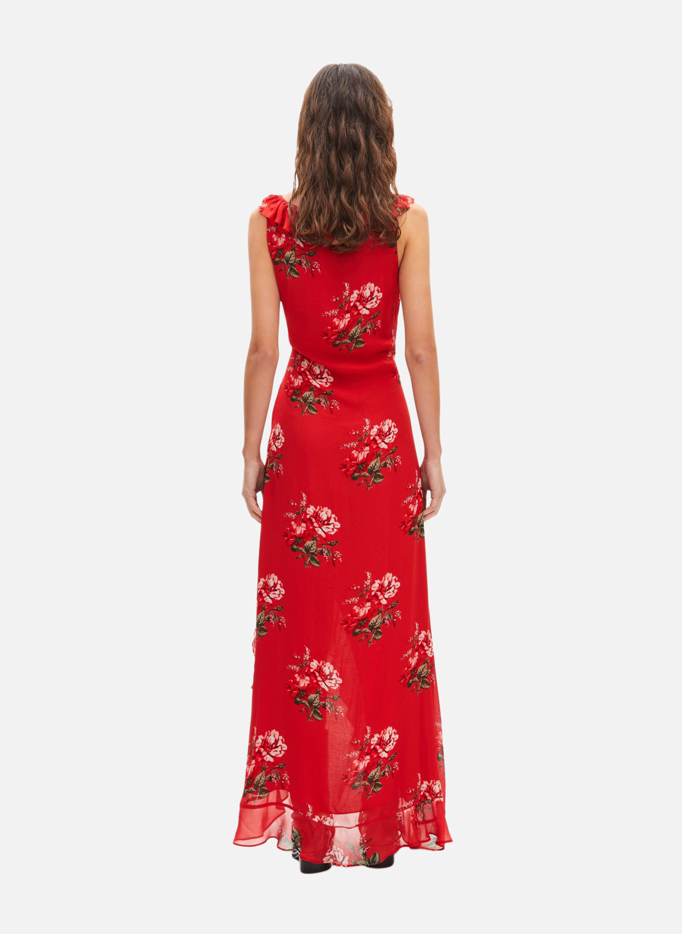Robe longue avec volants imprimée fleurs THE KOOPLES Rouge